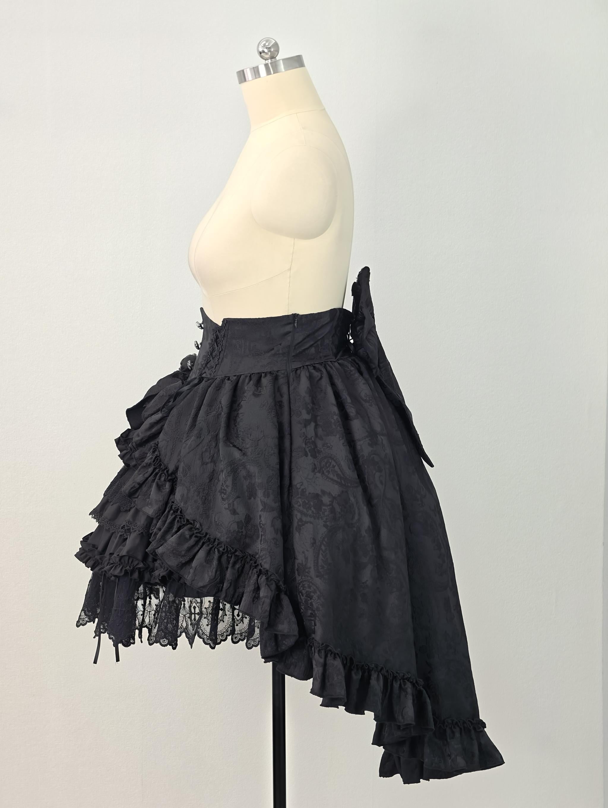 Blood Moon Rose - Gothic Lolita Plus Size Skirt with Integrated Jacquard Waist Cincher 45599:864986
