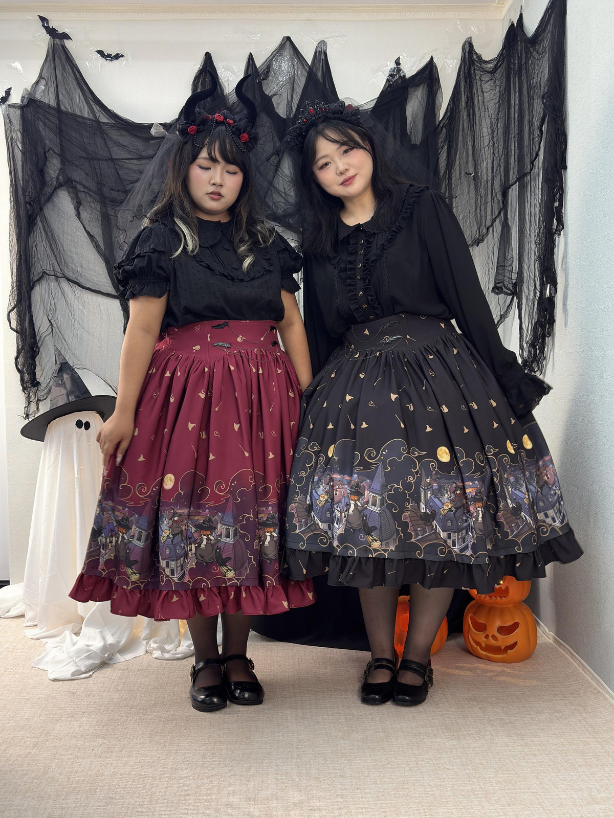 Witching Night - Halloween Gothic Lolita Plus Size Skirt, Witch-Themed Print 46090:874828