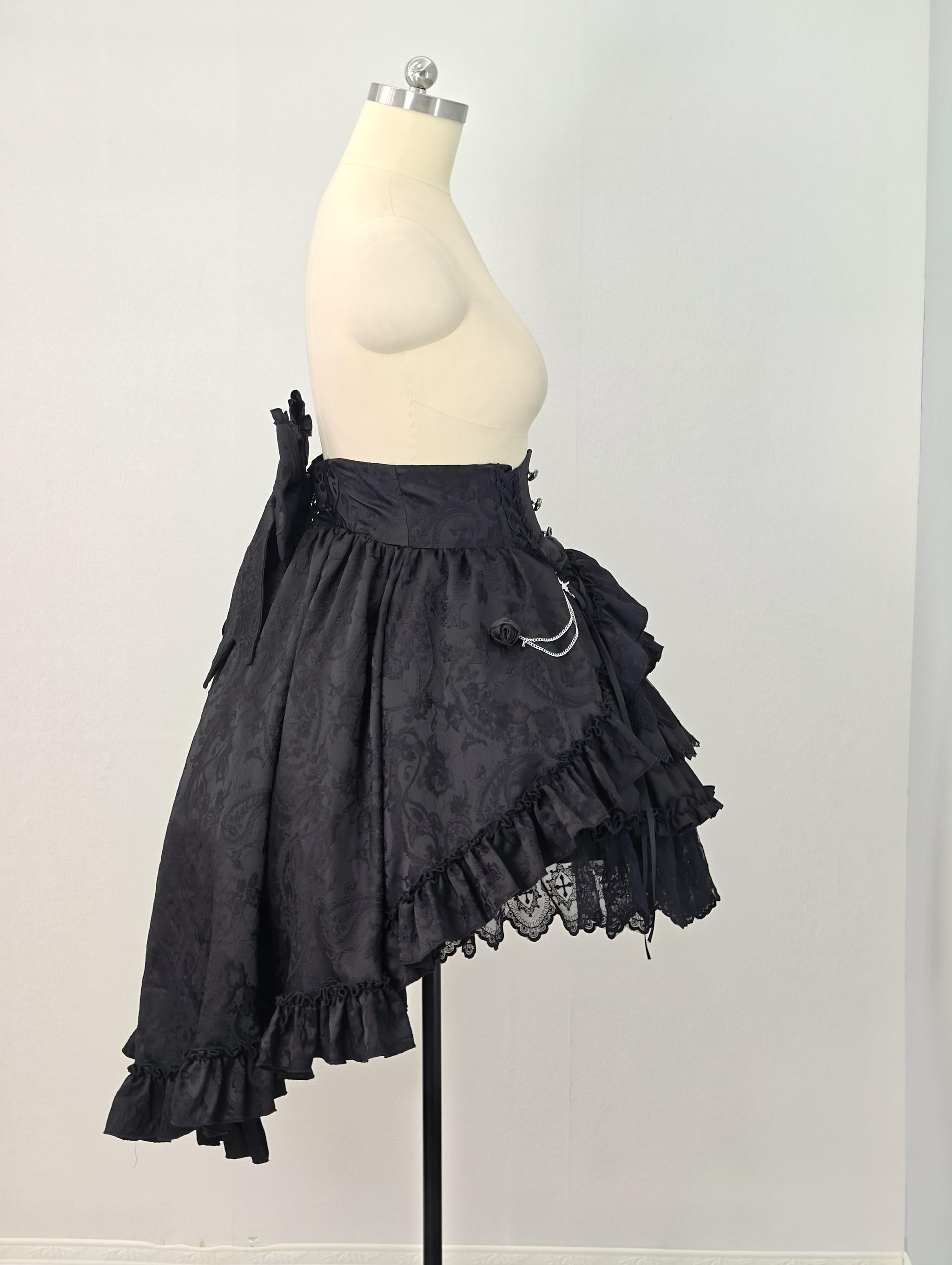 Blood Moon Rose - Gothic Lolita Plus Size Skirt with Integrated Jacquard Waist Cincher 45599:864984