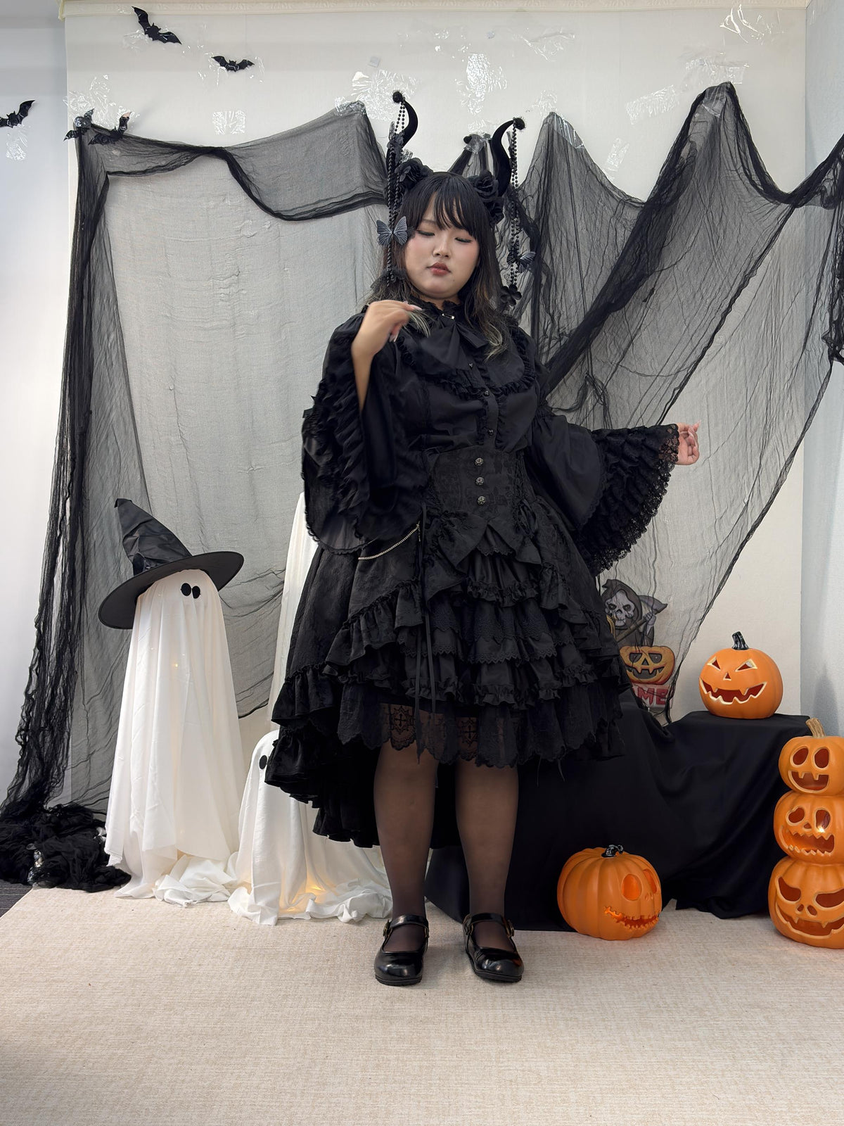 Plus Size Cotton Lolita Blouse, Princess Sleeves 45596:871694