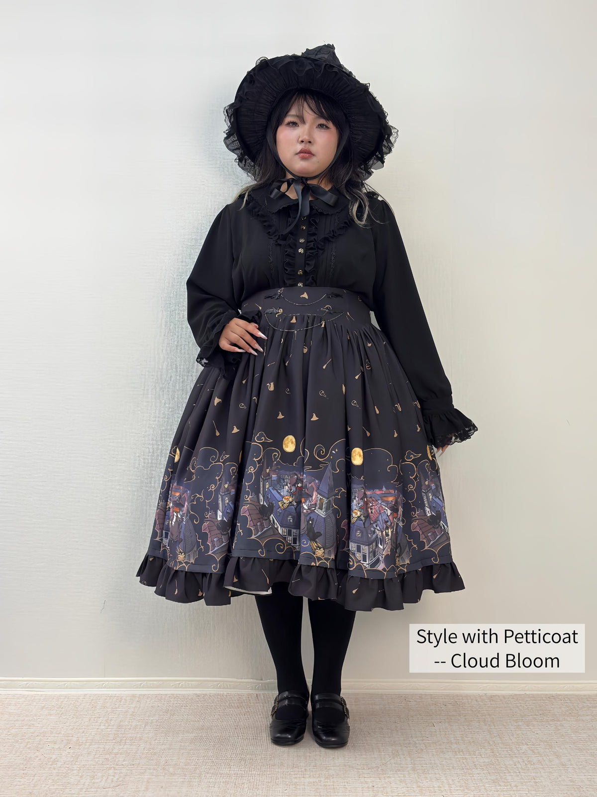 Witching Night - Halloween Gothic Lolita Plus Size Skirt, Witch-Themed Print 46090:874827