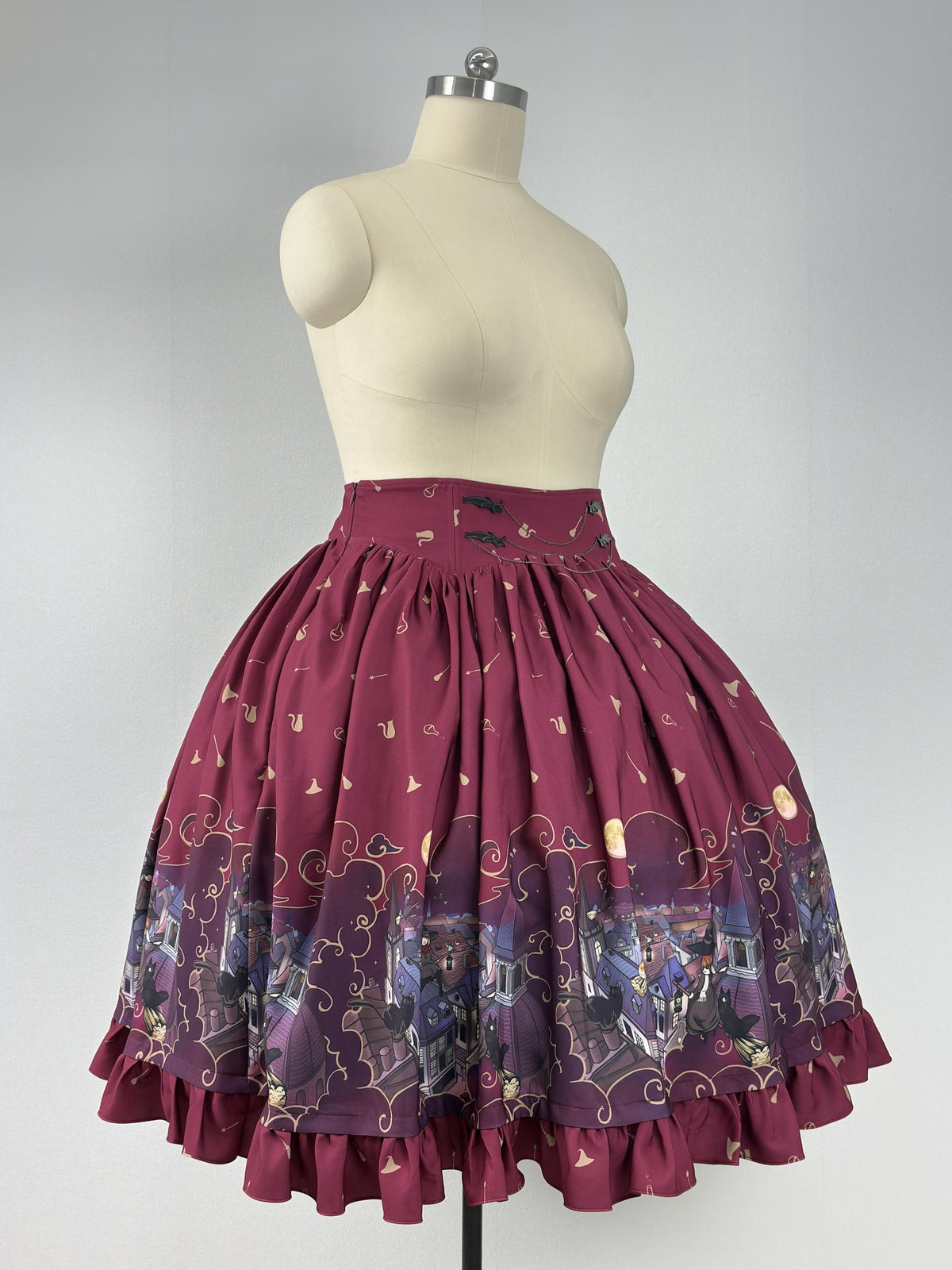 Witching Night - Halloween Gothic Lolita Plus Size Skirt, Witch-Themed Print 46090:874816