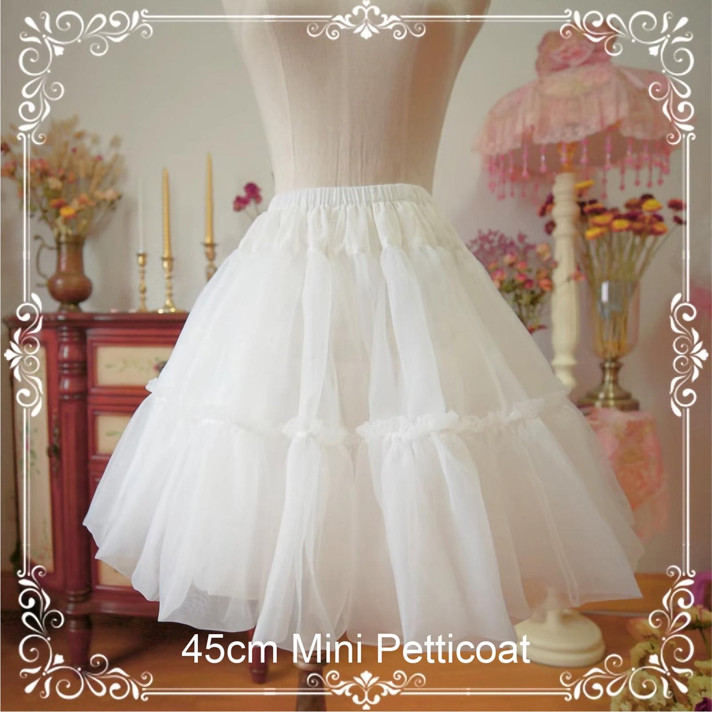 Aurora & Ariel 17.7" (45 cm) Mini Lolita Petticoat, Customizable (White) 33048:456556