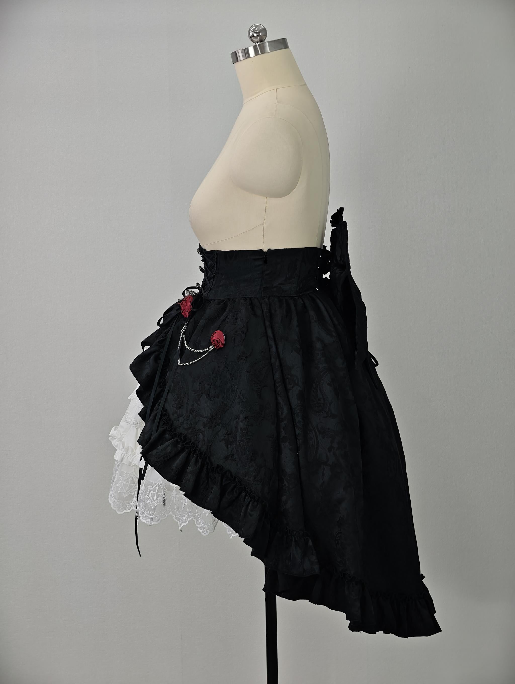 Blood Moon Rose - Gothic Lolita Plus Size Skirt with Integrated Jacquard Waist Cincher 45599:864989