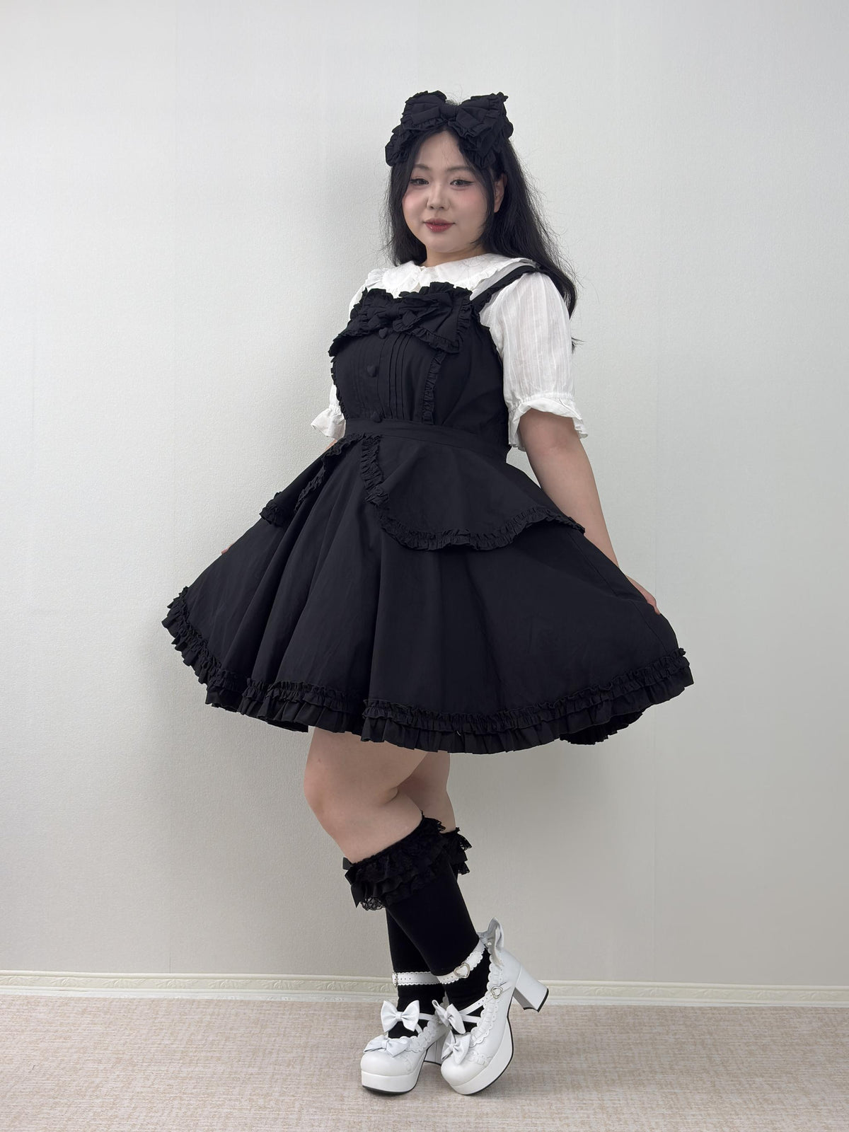 Cotton Plus Size Lolita Jumper Dress, Full Back Shirring 45594:865177