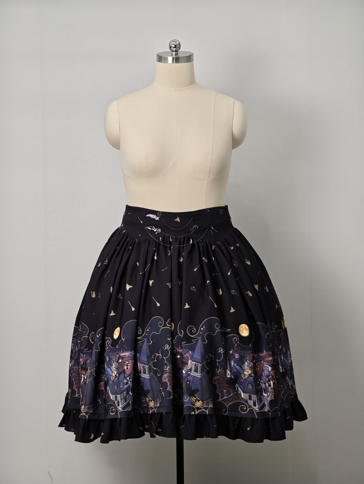 Witching Night - Halloween Gothic Lolita Plus Size Skirt, Witch-Themed Print (Black / 1X 2X 3X) 46090:875081