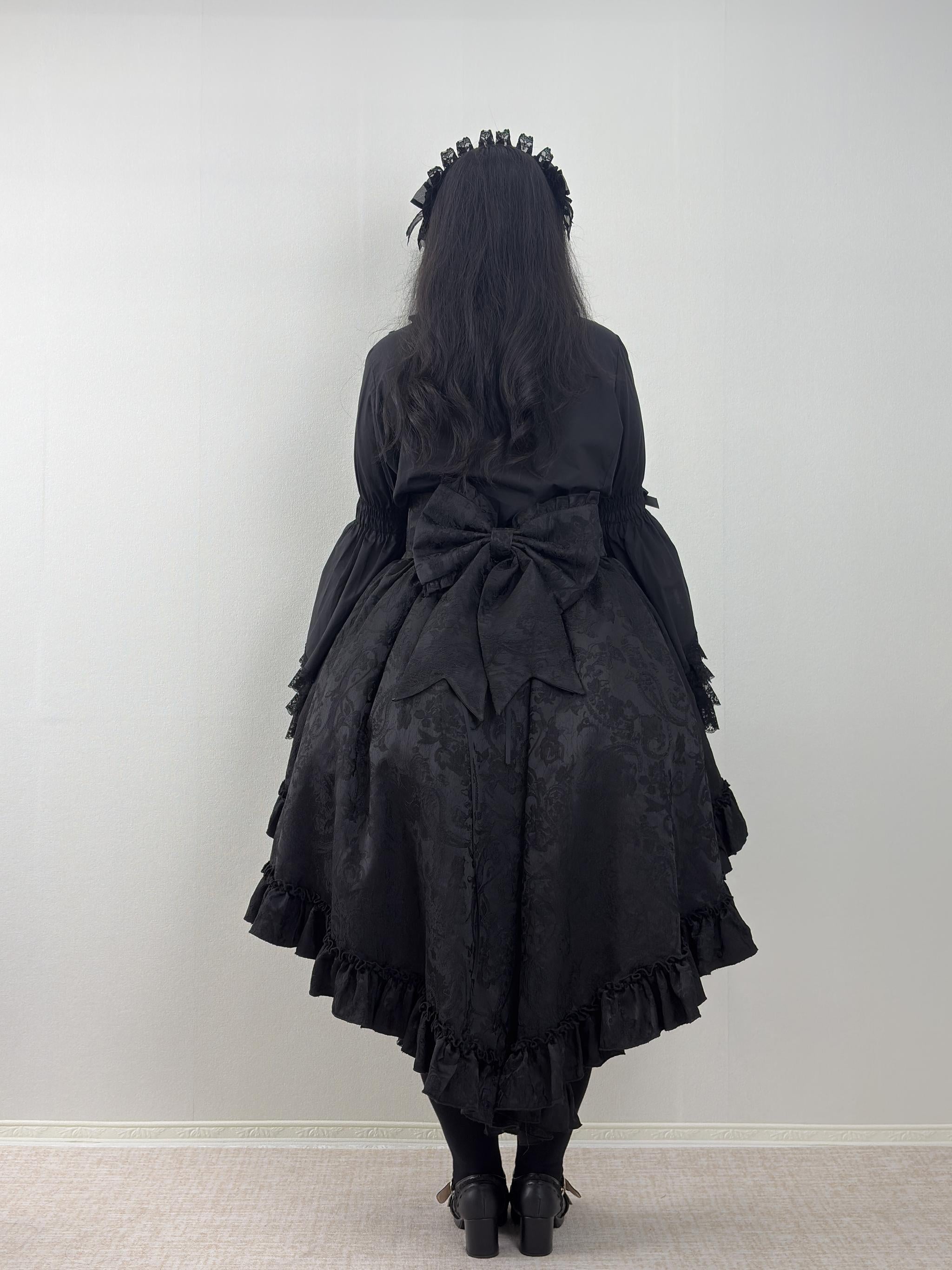 Blood Moon Rose - Gothic Lolita Plus Size Skirt with Integrated Jacquard Waist Cincher 45599:864968