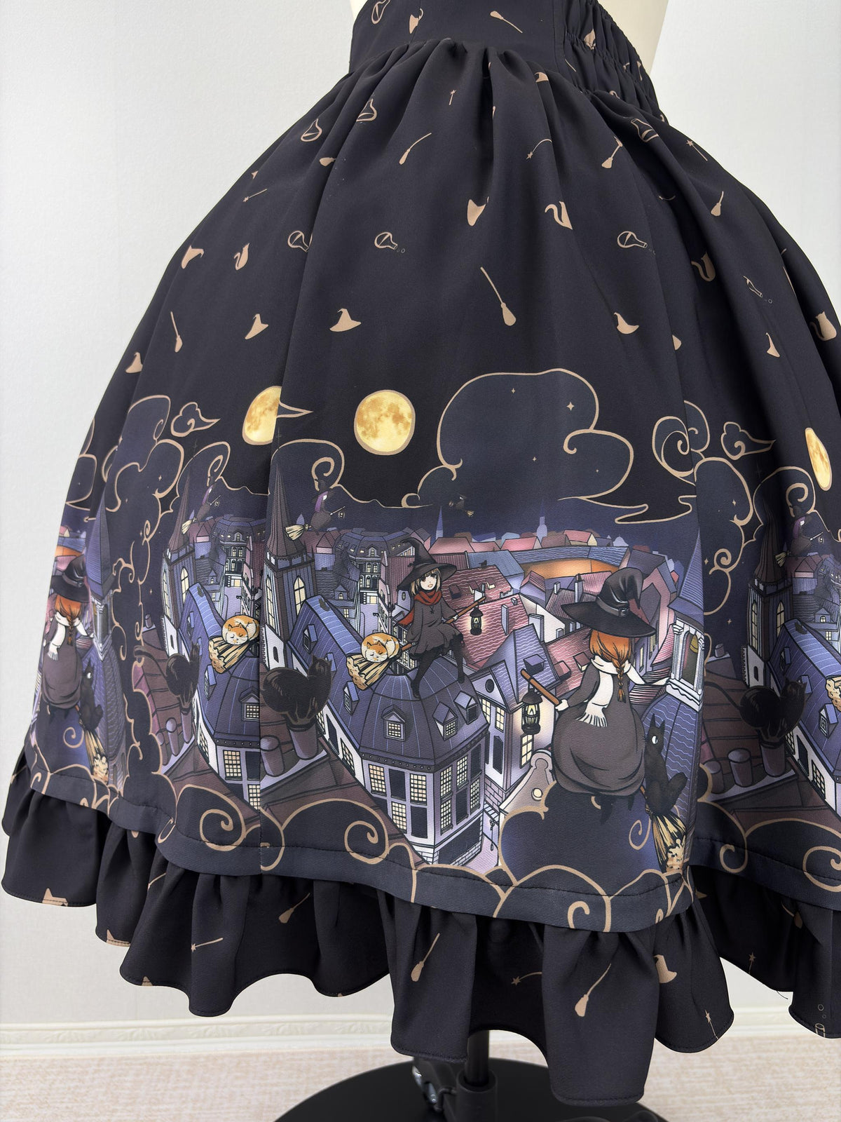 Witching Night - Halloween Gothic Lolita Plus Size Skirt, Witch-Themed Print 46090:874801
