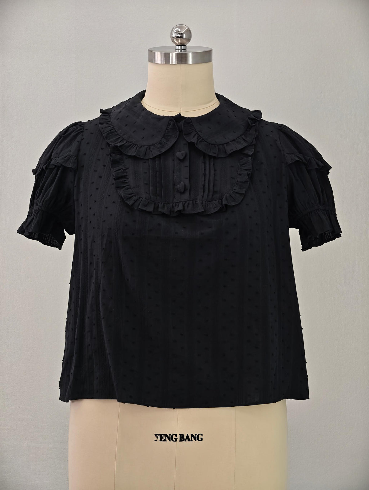 Plus Size Sweet Lolita Cotton Blouse, Peter Pan Collar (Black / 1X 2X 3X) 46015:872372