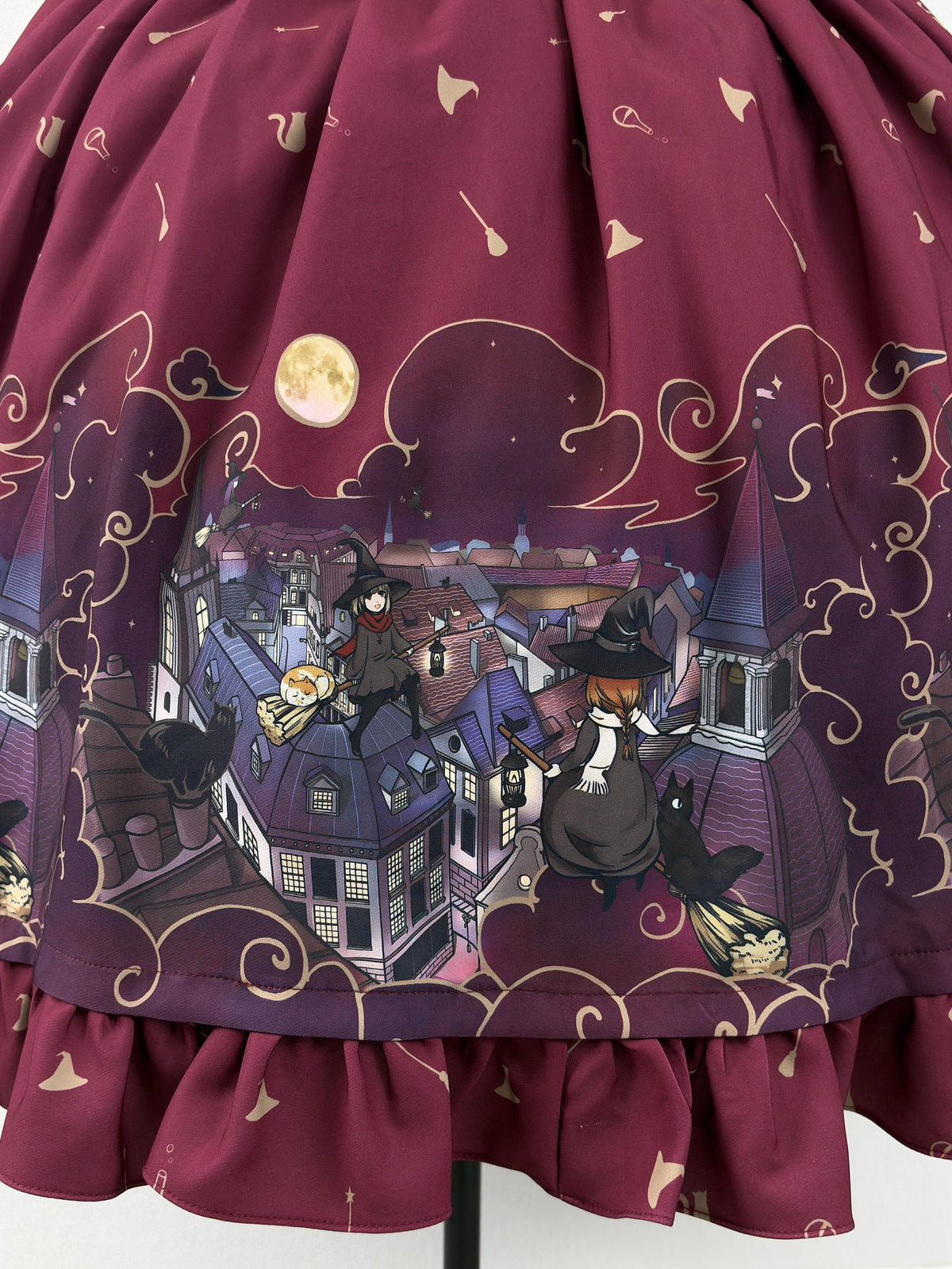 Witching Night - Halloween Gothic Lolita Plus Size Skirt, Witch-Themed Print 46090:874823