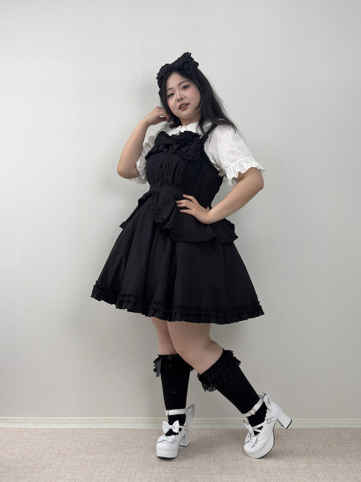 Cotton Plus Size Lolita Jumper Dress, Full Back Shirring 45594:865179