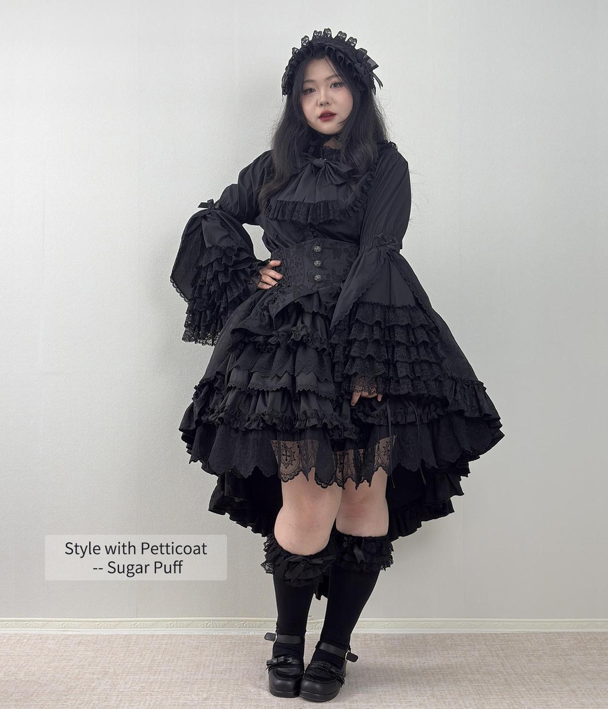 Blood Moon Rose - Gothic Lolita Plus Size Skirt with Integrated Jacquard Waist Cincher 45599:872496