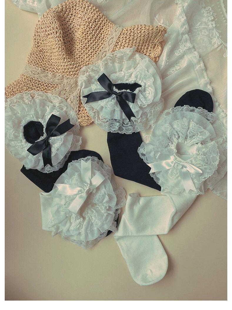 Plus Size Lolita Calf Socks, Layered Lace & Bow 45613:855402