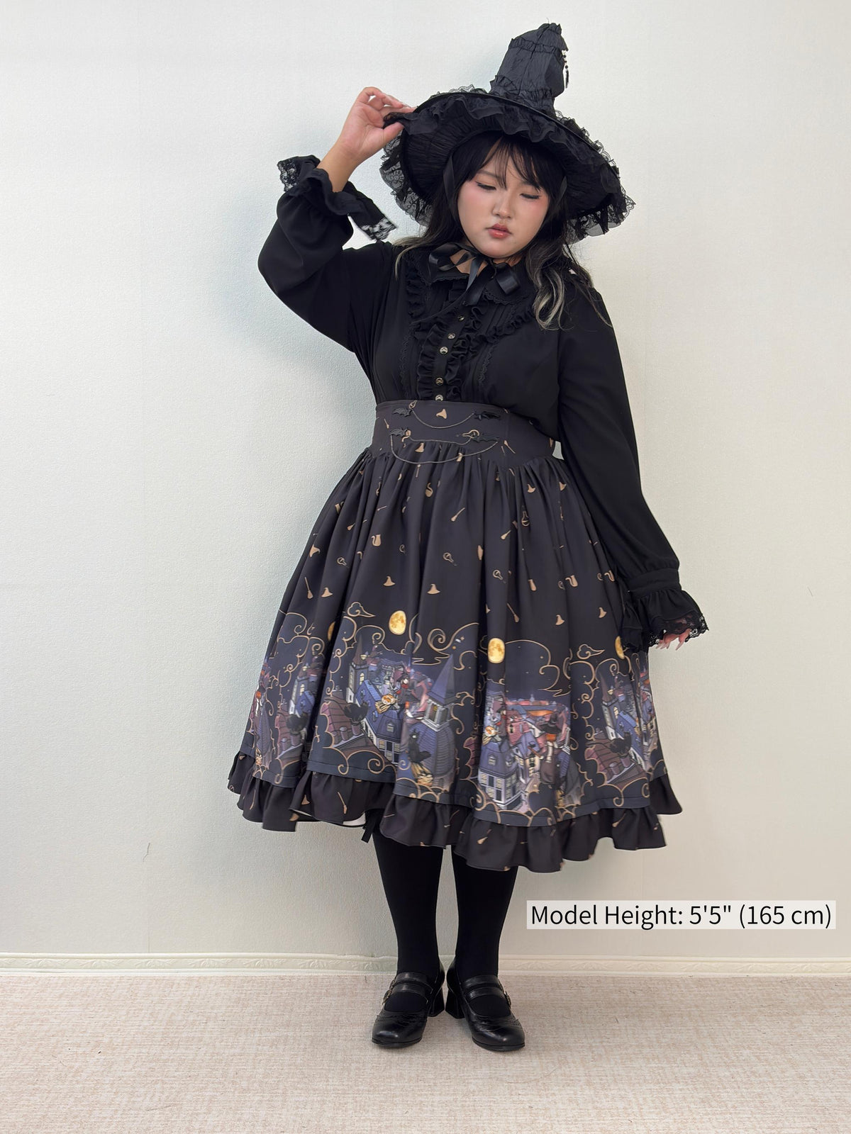 Witching Night - Halloween Gothic Lolita Plus Size Skirt, Witch-Themed Print 46090:874830
