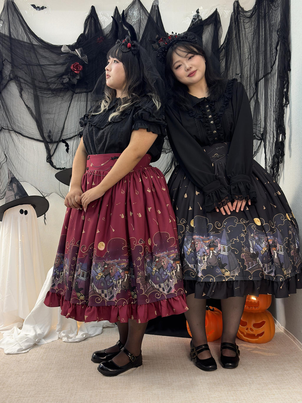 Witching Night - Halloween Gothic Lolita Plus Size Skirt, Witch-Themed Print 46090:874799