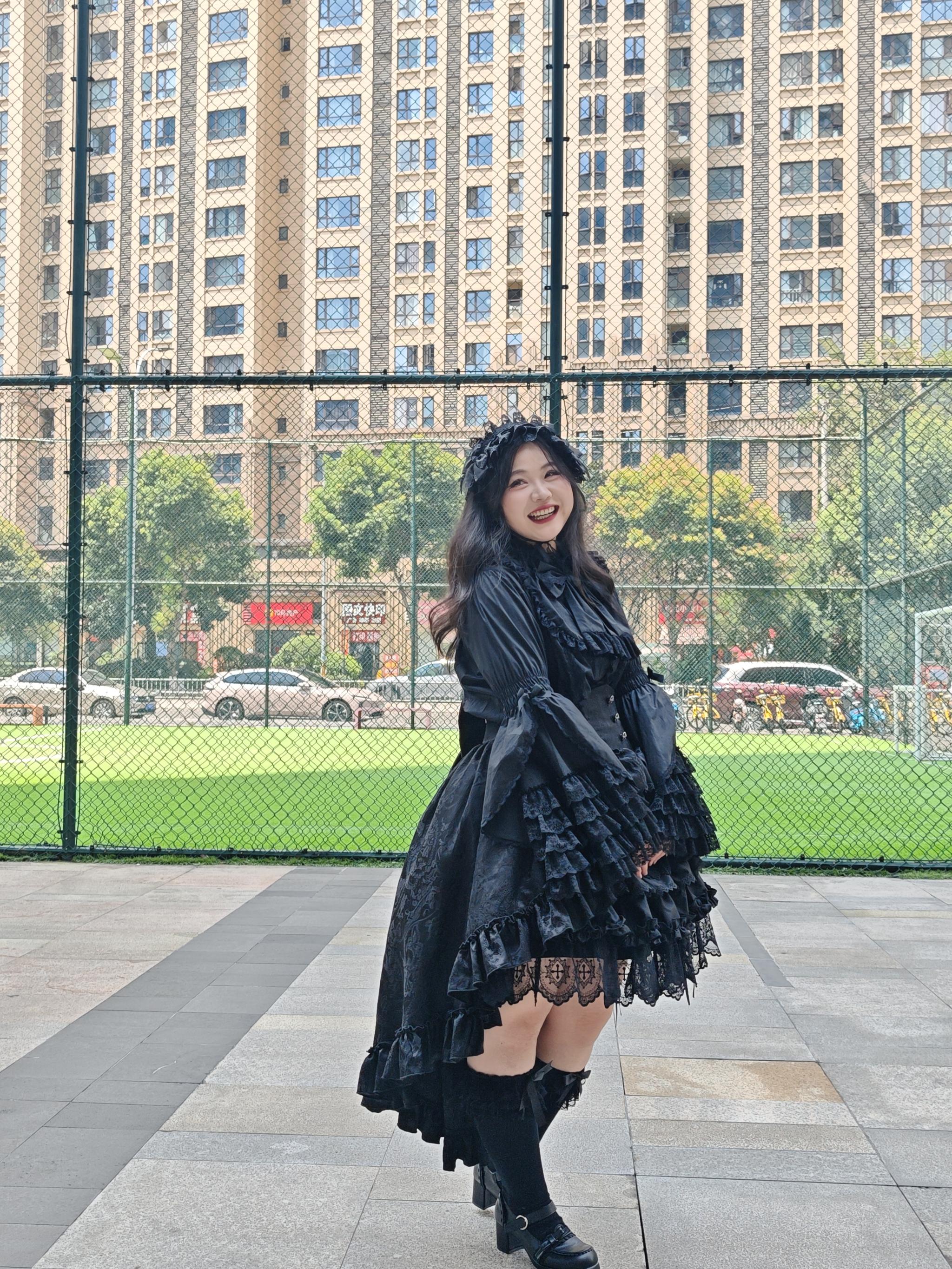 Blood Moon Rose - Gothic Lolita Plus Size Skirt with Integrated Jacquard Waist Cincher 45599:864976