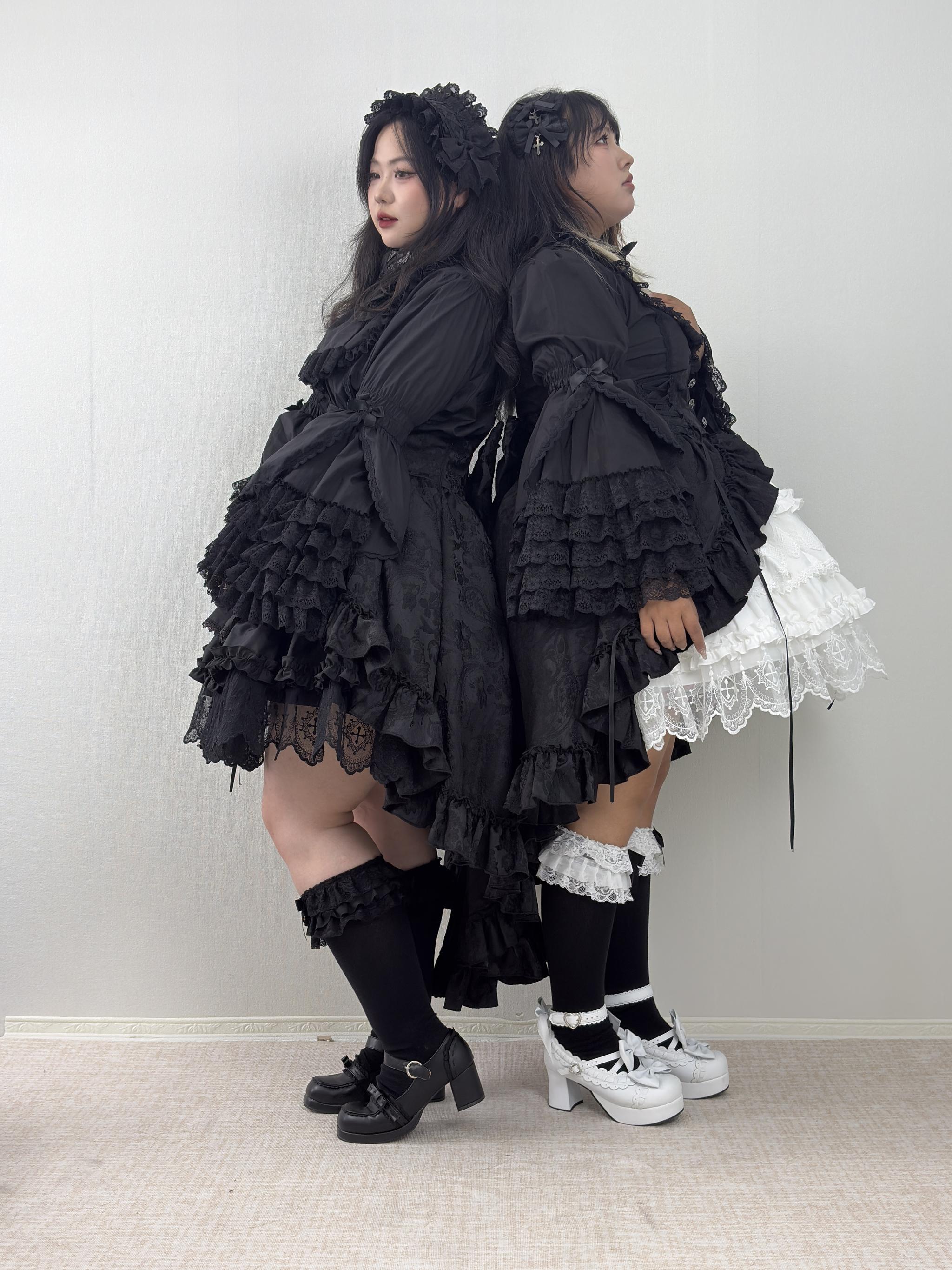 Blood Moon Rose - Gothic Lolita Plus Size Skirt with Integrated Jacquard Waist Cincher 45599:864974
