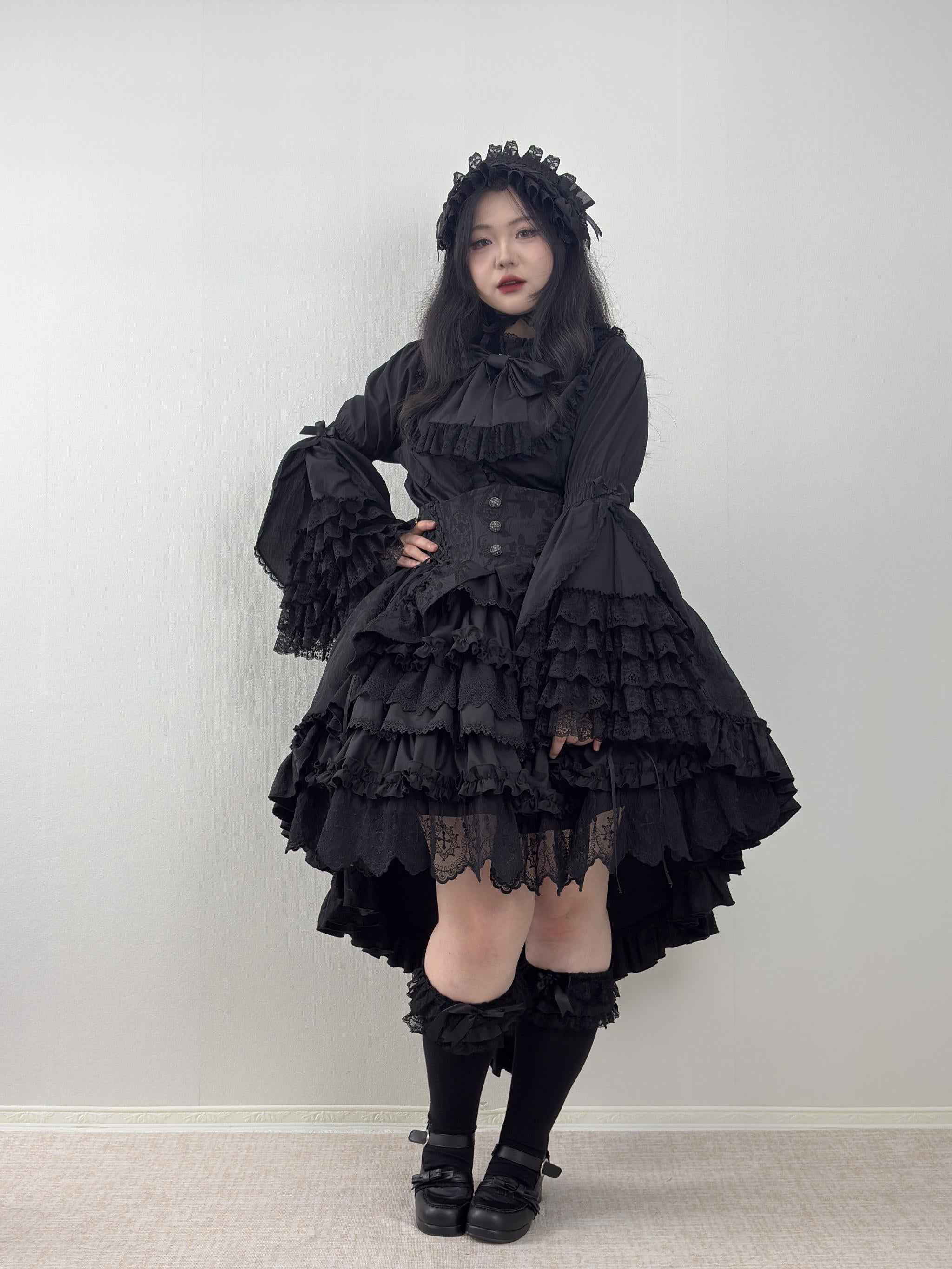 Plus Size Cotton Lolita Blouse, Princess Lace Sleeves 45596:865059