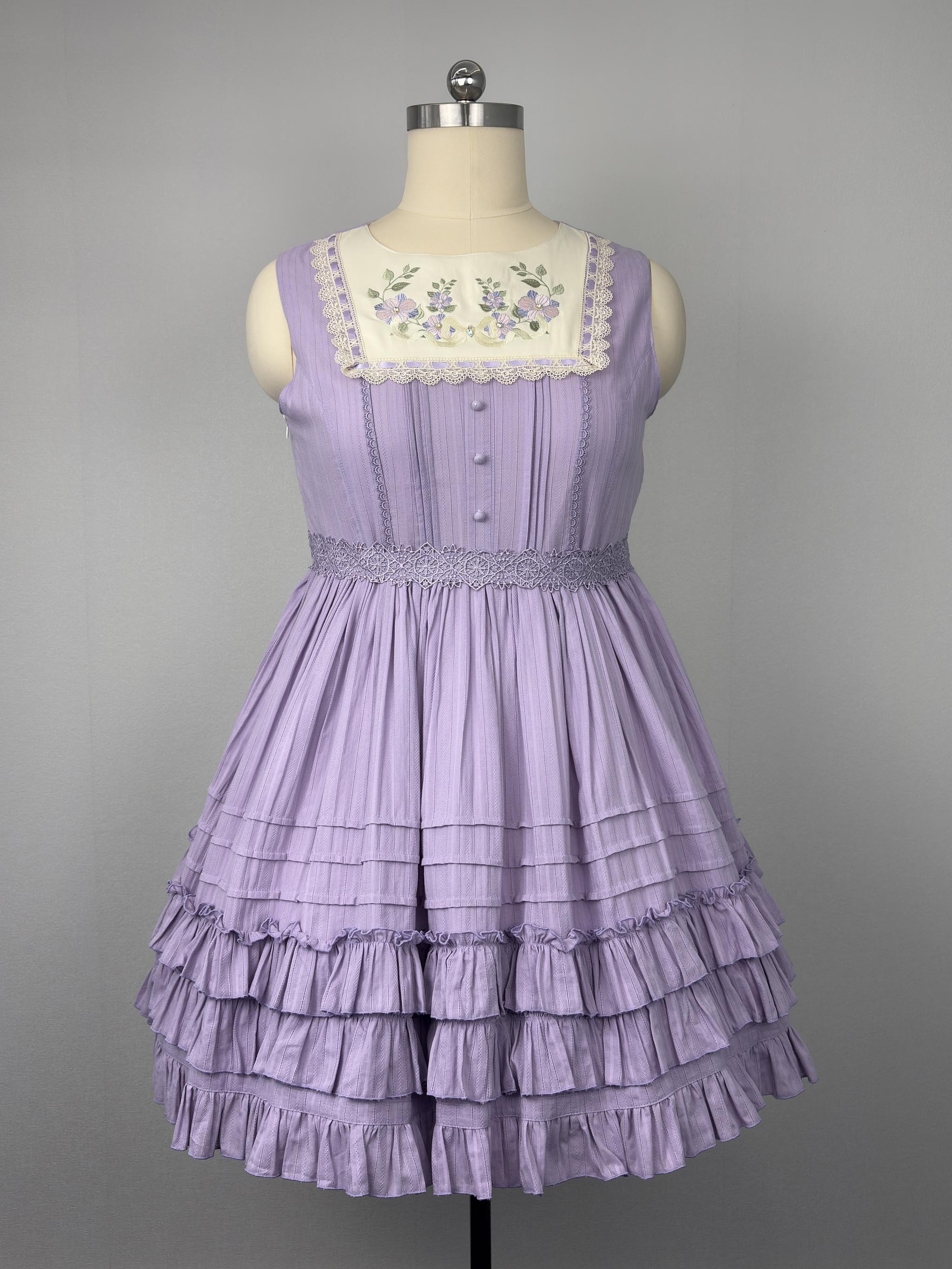 Cotton Plus Size Lolita Jumper Dress, Floral Embroidery 45595:865108