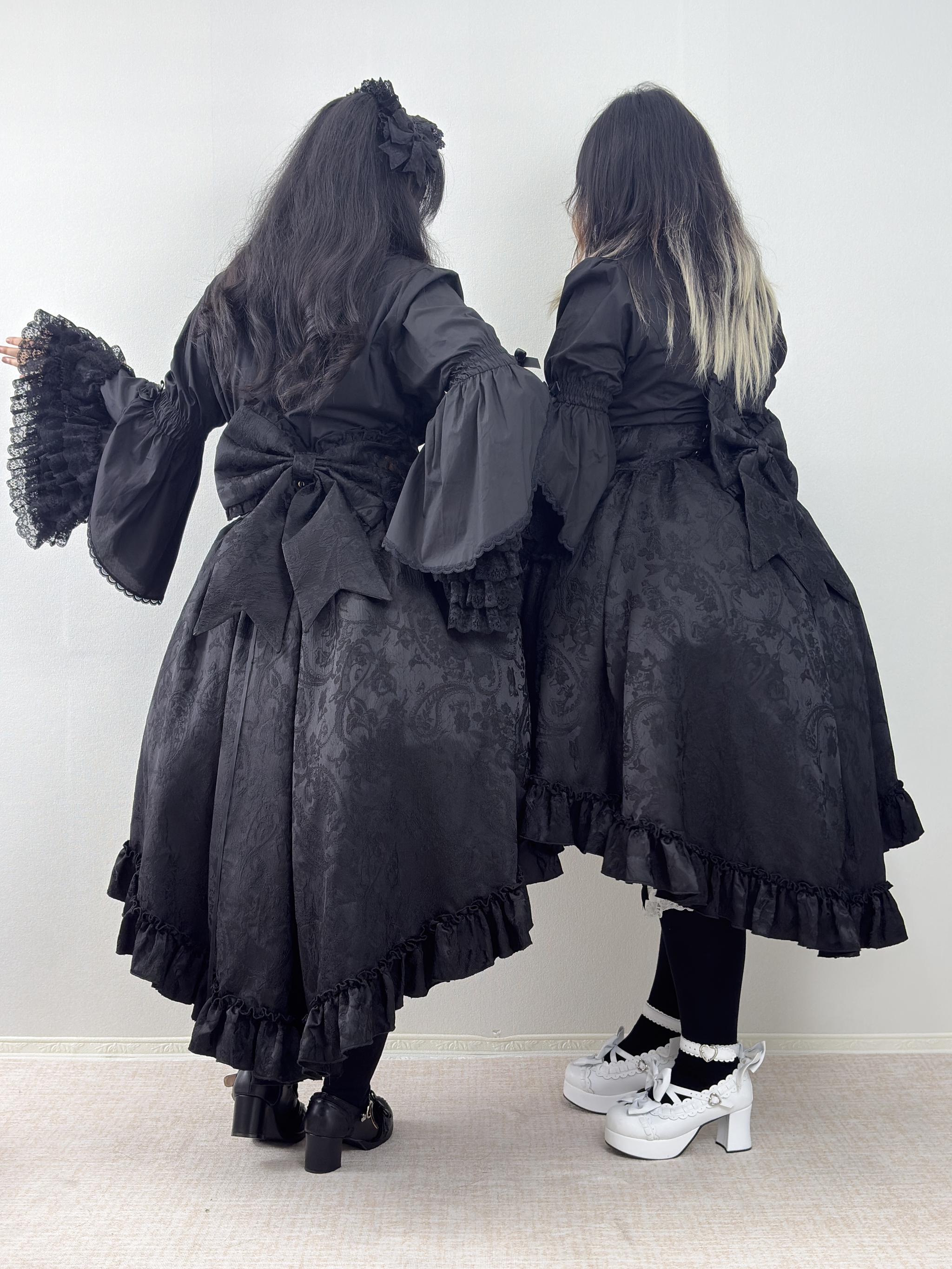 Blood Moon Rose - Gothic Lolita Plus Size Skirt with Integrated Jacquard Waist Cincher 45599:864970