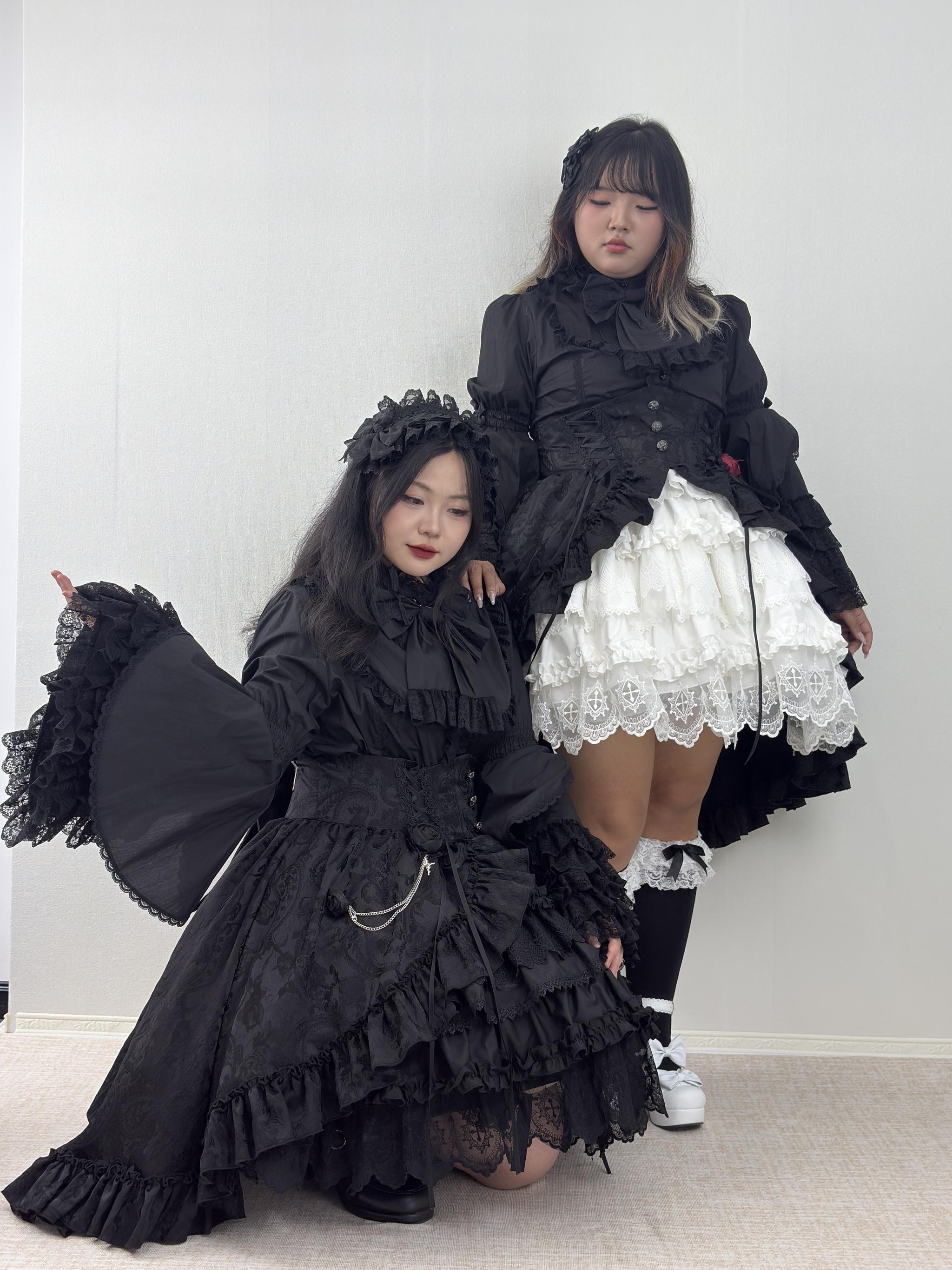 Blood Moon Rose - Gothic Lolita Plus Size Skirt with Integrated Jacquard Waist Cincher 45599:864975
