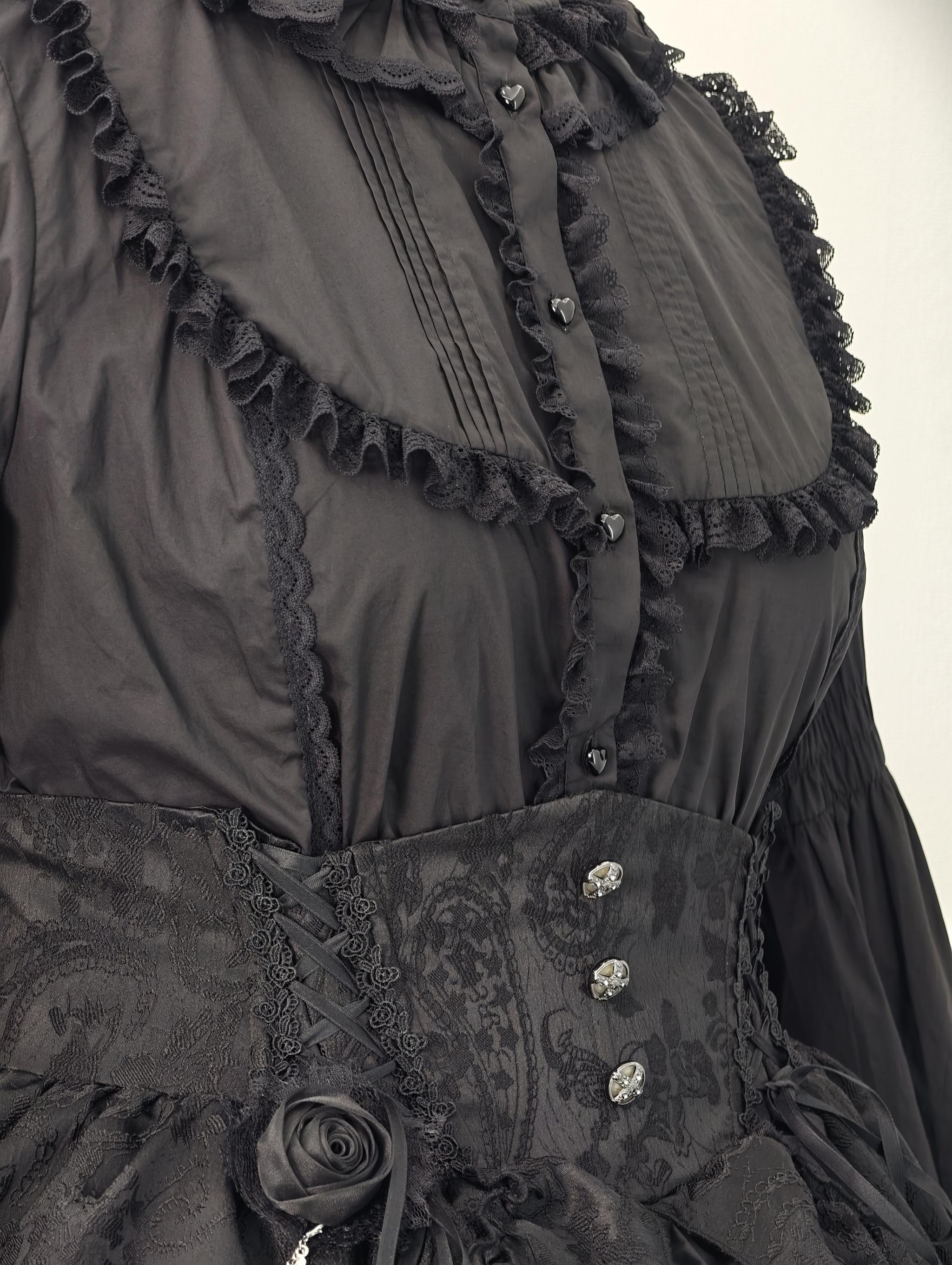 Plus Size Cotton Lolita Blouse, Princess Lace Sleeves 45596:865050