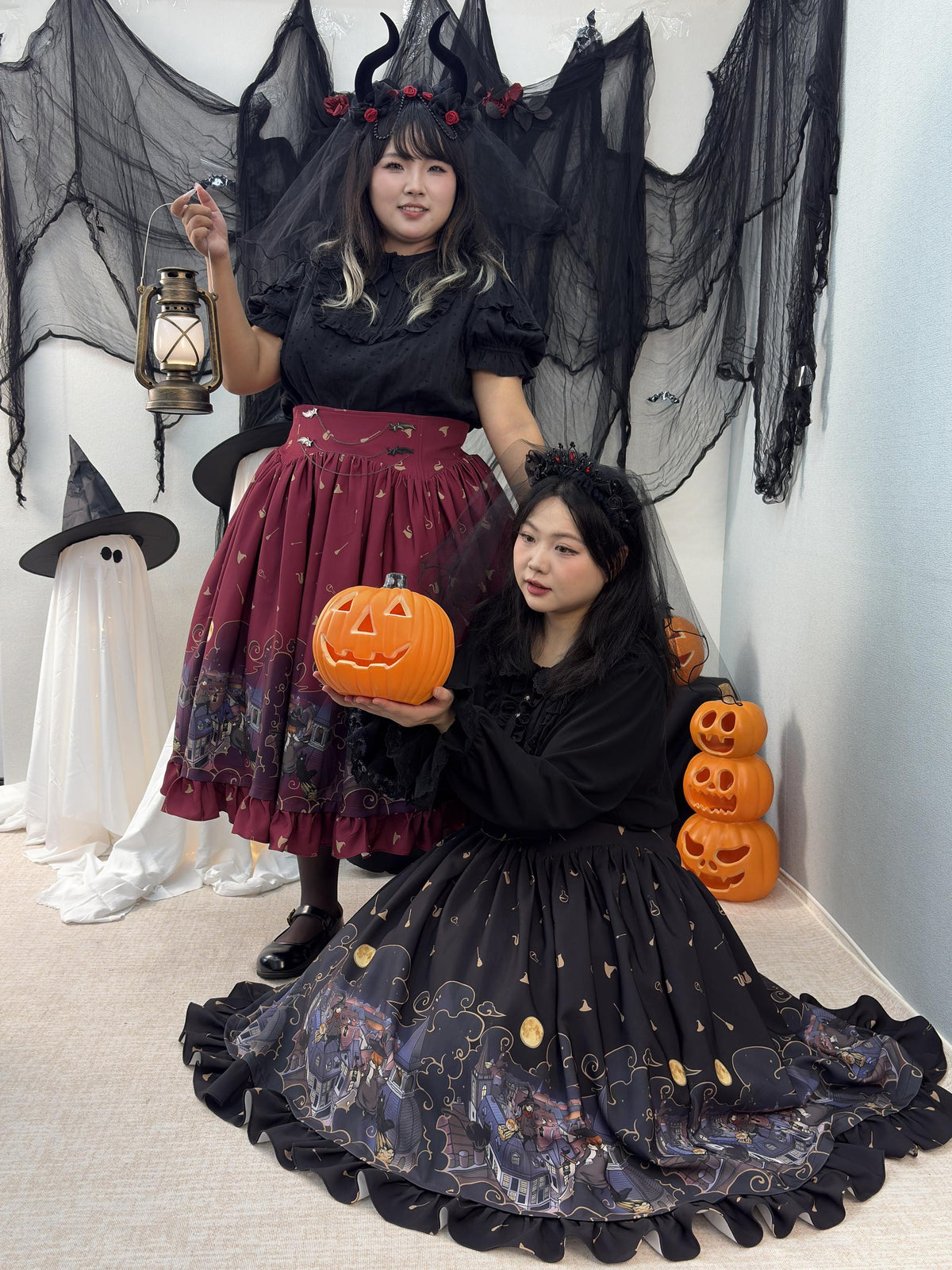Witching Night - Halloween Gothic Lolita Plus Size Skirt, Witch-Themed Print 46090:874802