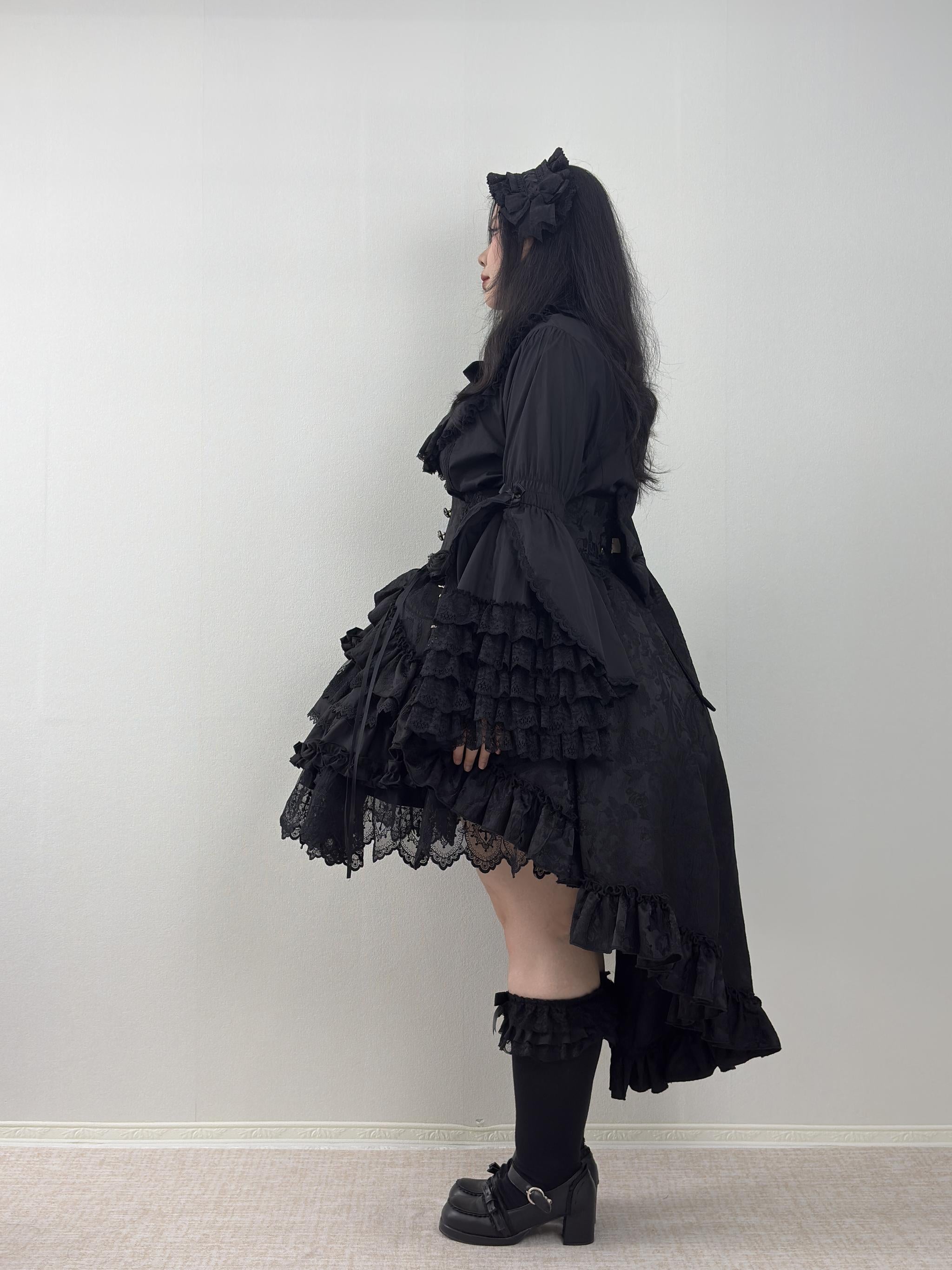 Blood Moon Rose - Gothic Lolita Plus Size Skirt with Integrated Jacquard Waist Cincher 45599:864972