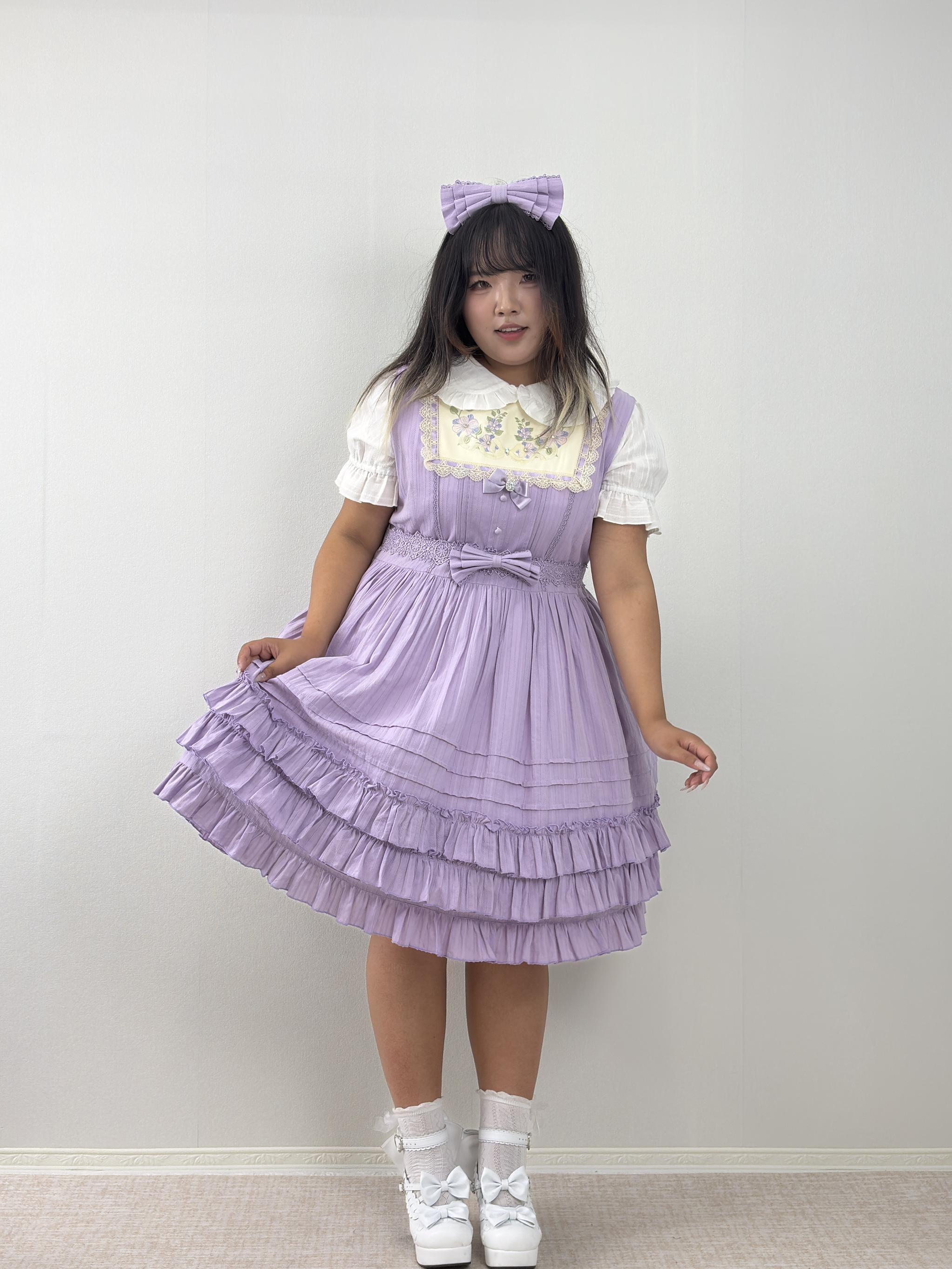Cotton Plus Size Lolita Jumper Dress, Floral Embroidery 45595:865115