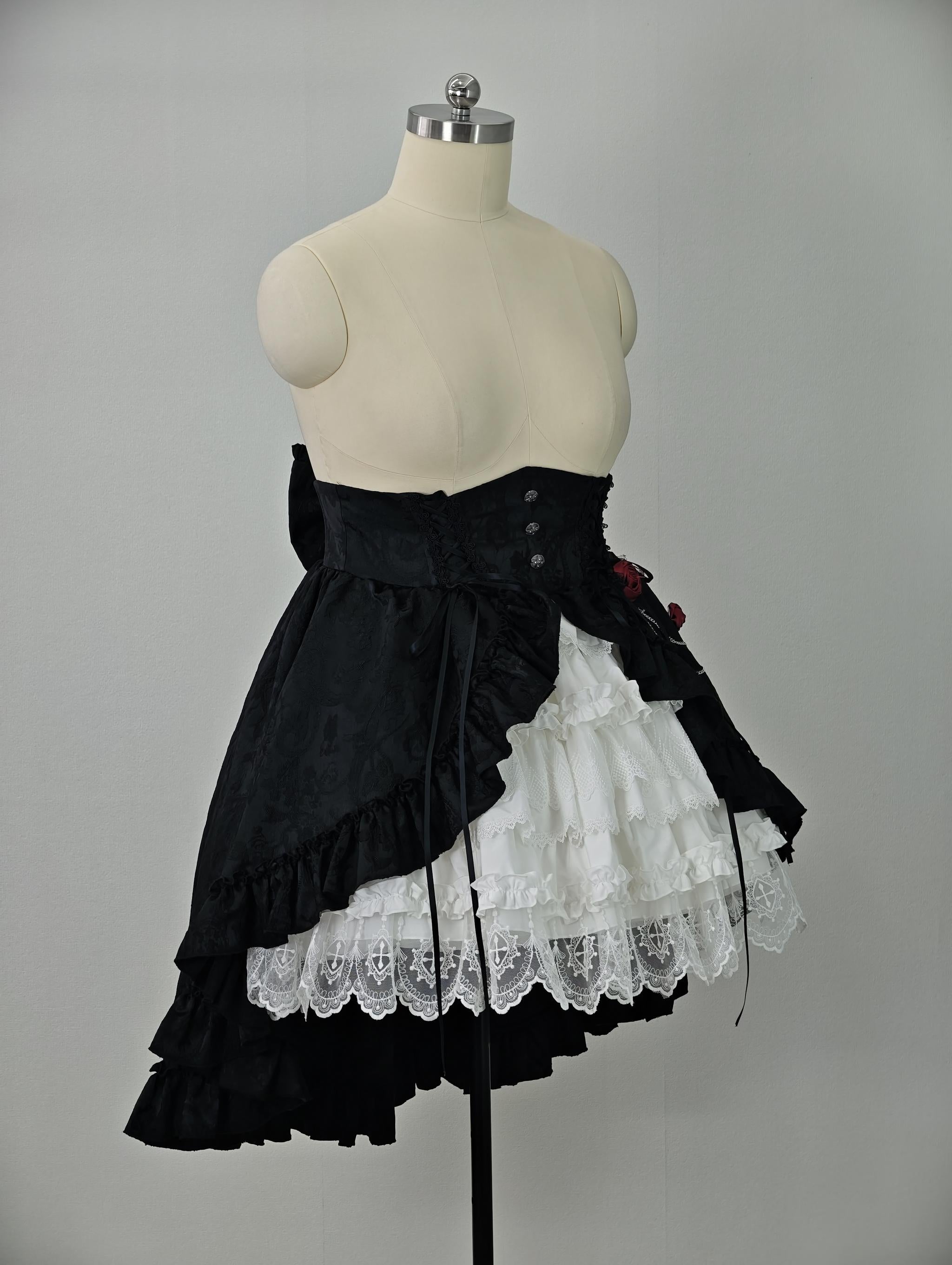 Blood Moon Rose - Gothic Lolita Plus Size Skirt with Integrated Jacquard Waist Cincher 45599:864978