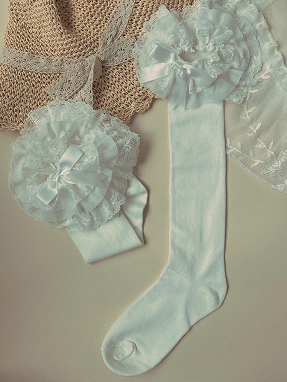 Plus Size Lolita Calf Socks, Layered Lace & Bow 45613:859791