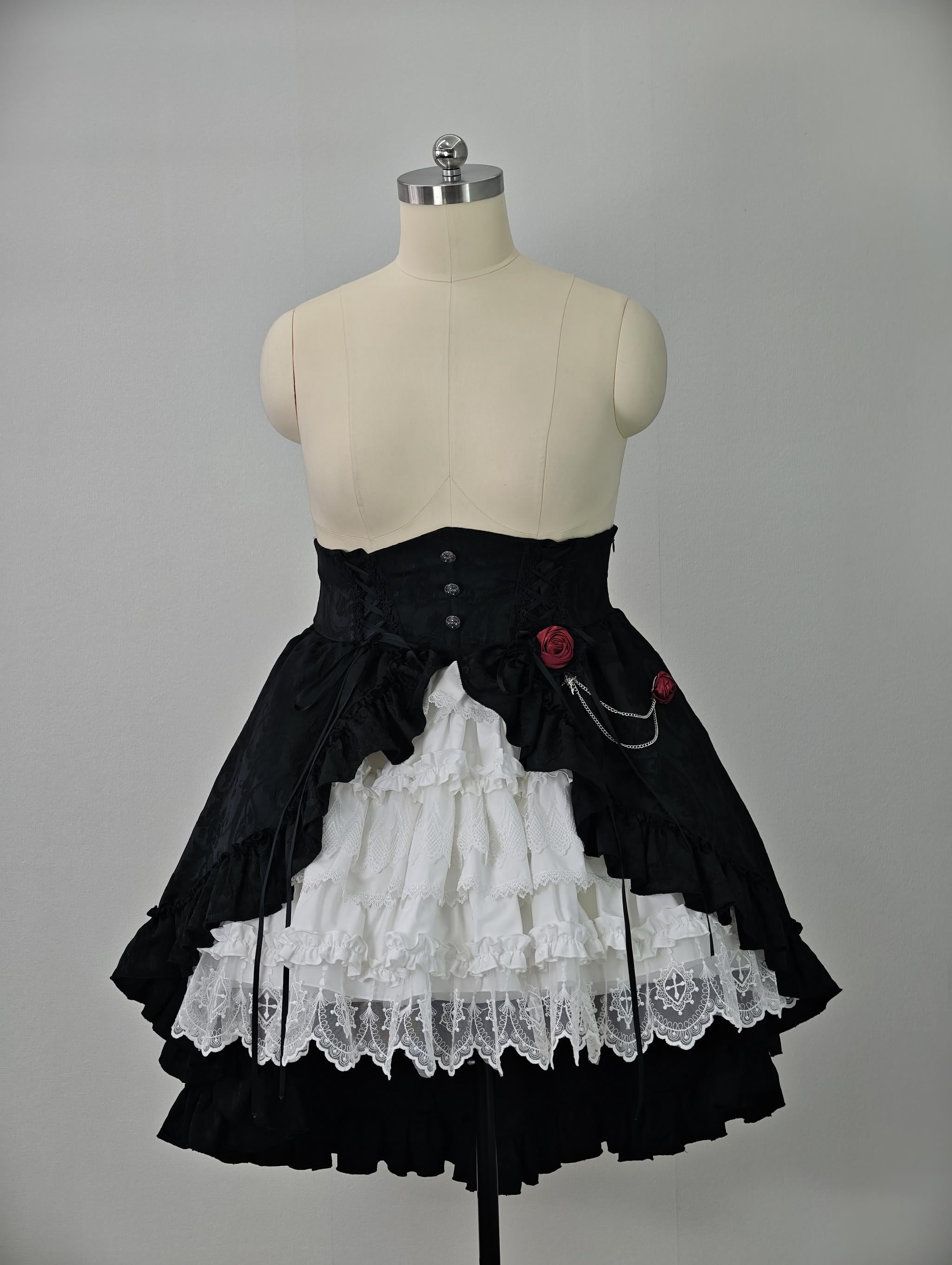 Blood Moon Rose - Gothic Lolita Plus Size Skirt with Integrated Jacquard Waist Cincher (1X 2X 3X) 45599:864988