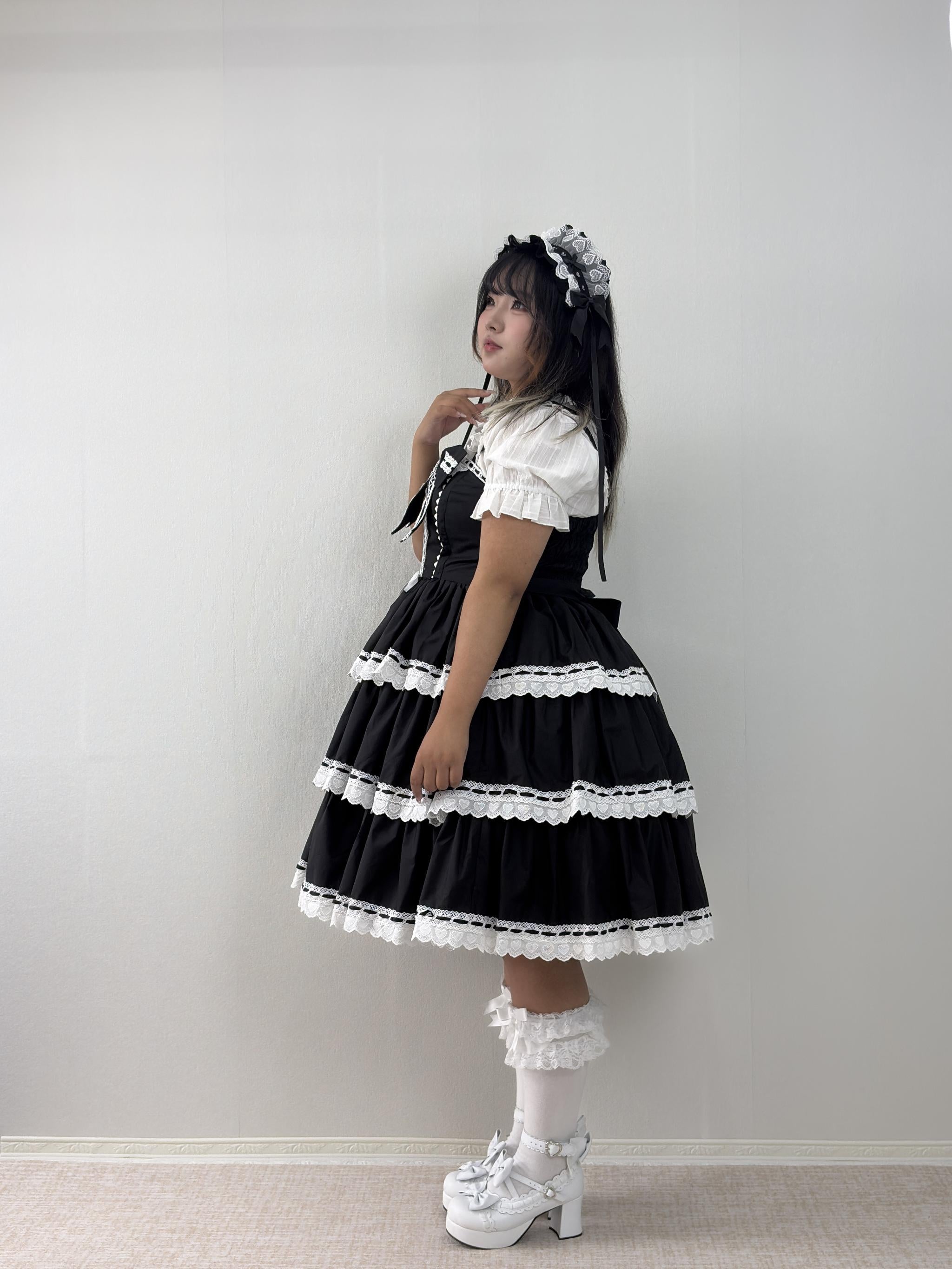 Plus Size Lolita Calf Socks, Layered Lace & Bow 45613:864952