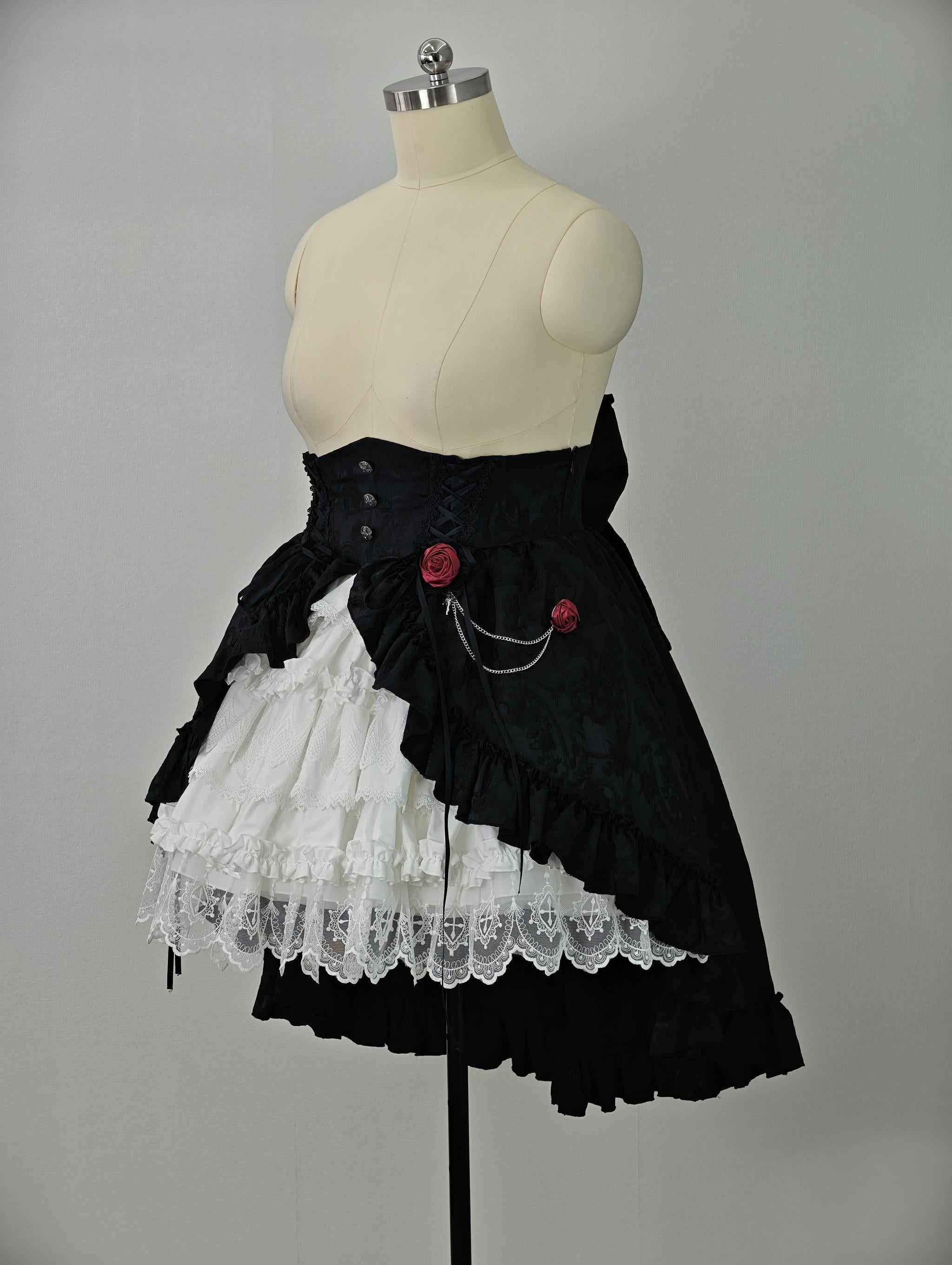 Blood Moon Rose - Gothic Lolita Plus Size Skirt with Integrated Jacquard Waist Cincher 45599:864985