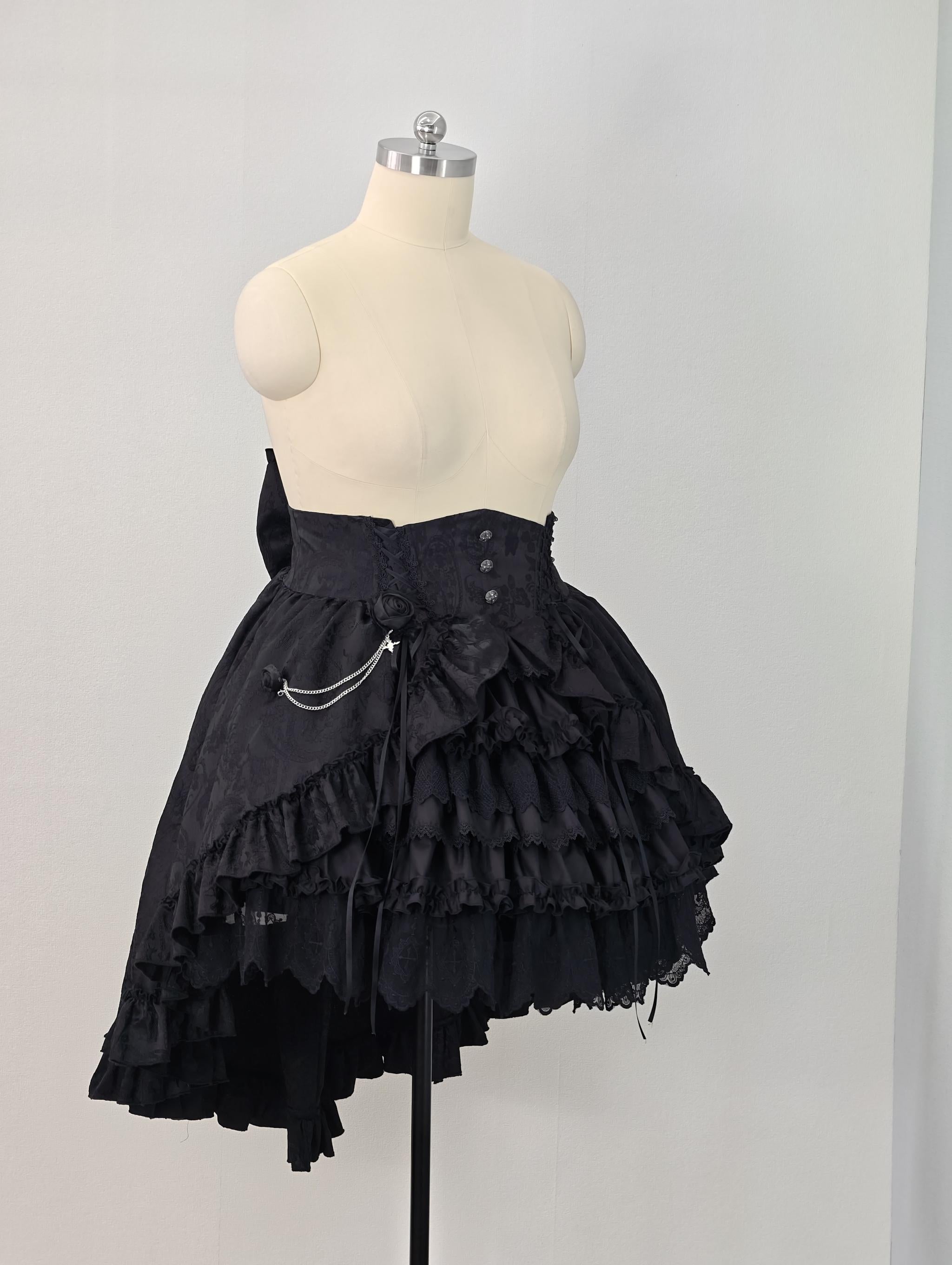 Blood Moon Rose - Gothic Lolita Plus Size Skirt with Integrated Jacquard Waist Cincher 45599:864980
