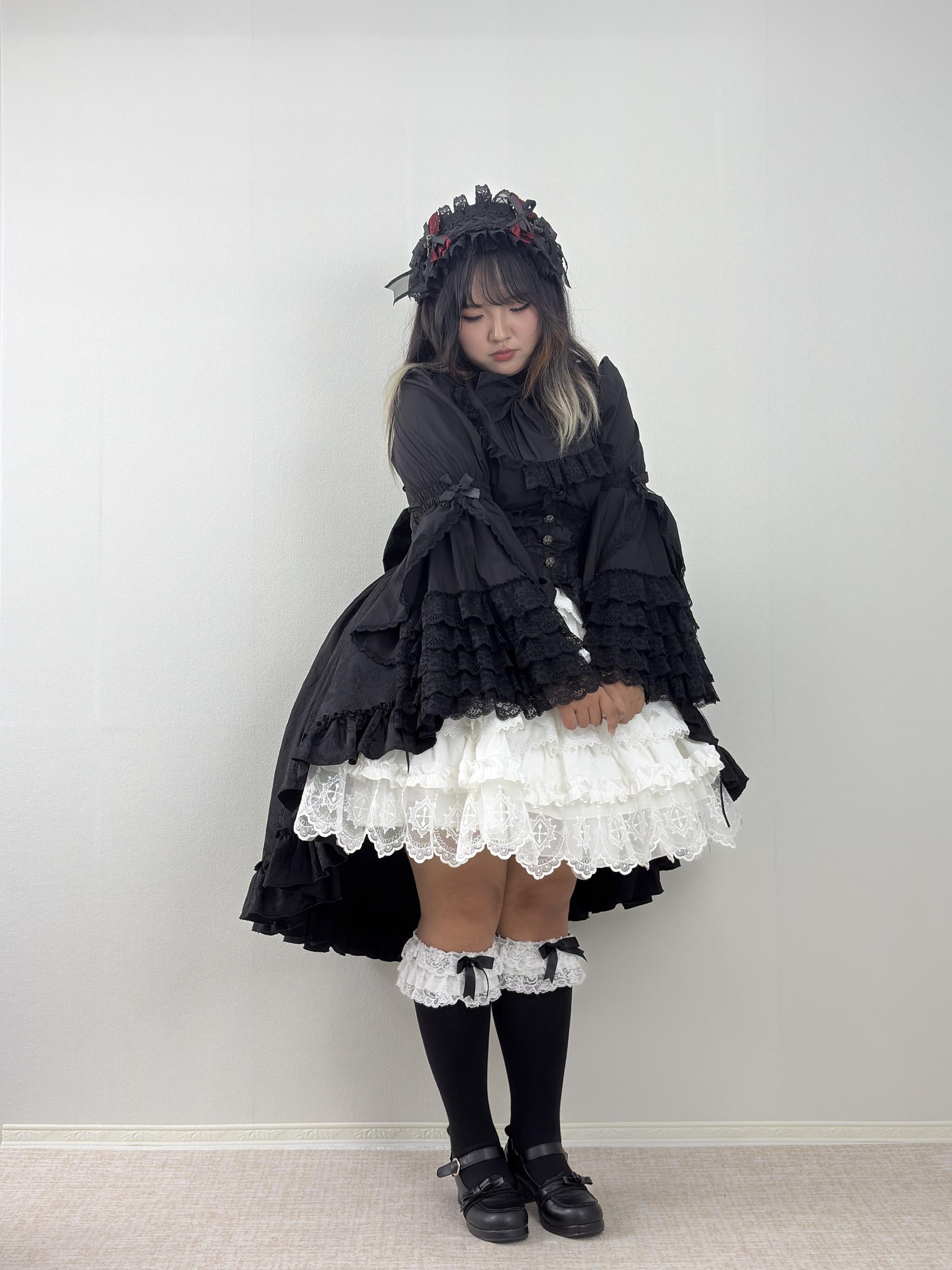 Blood Moon Rose - Gothic Lolita Plus Size Skirt with Integrated Jacquard Waist Cincher 45599:864977