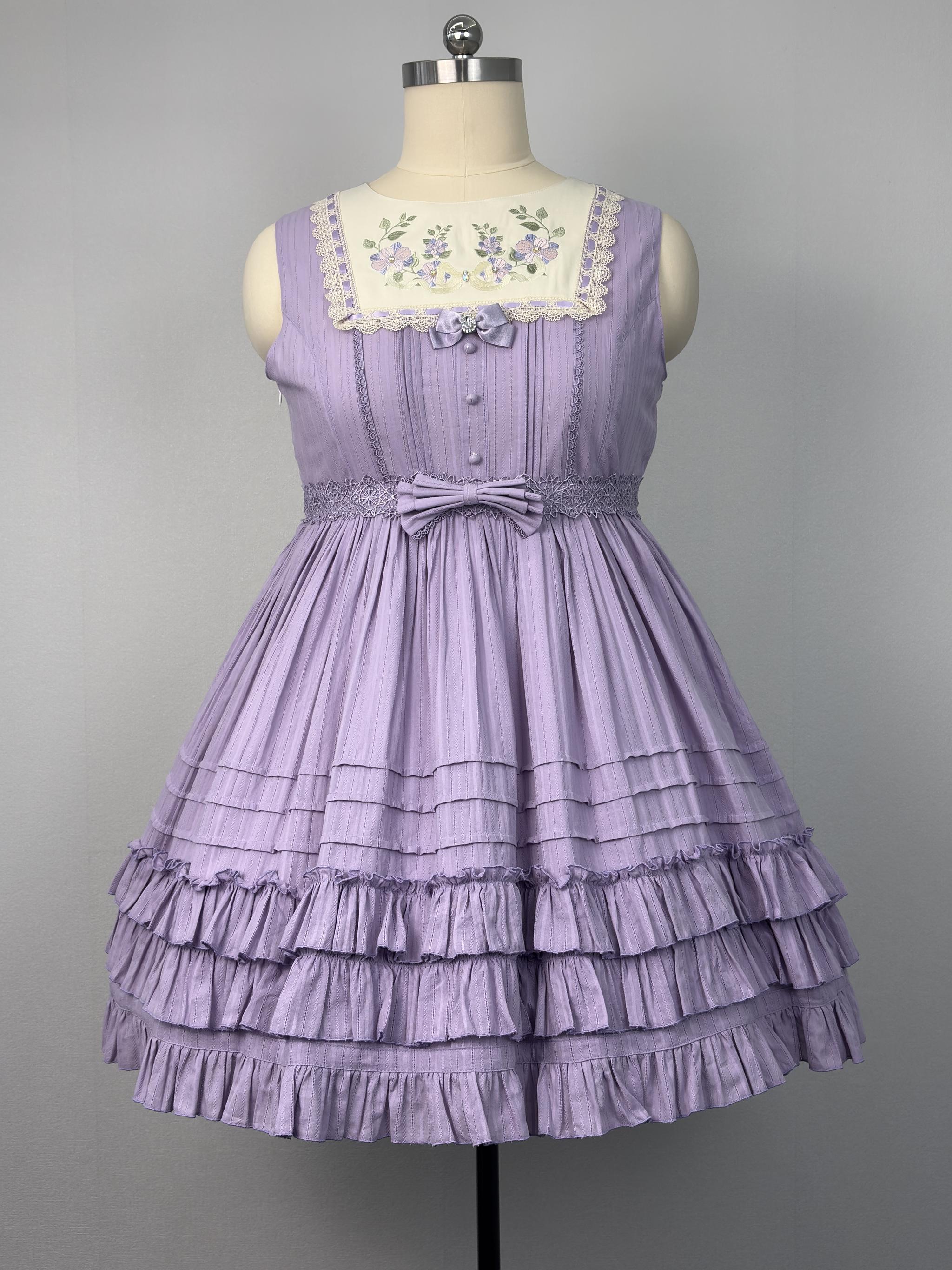 Cotton Plus Size Lolita Jumper Dress, Floral Embroidery 45595:865101