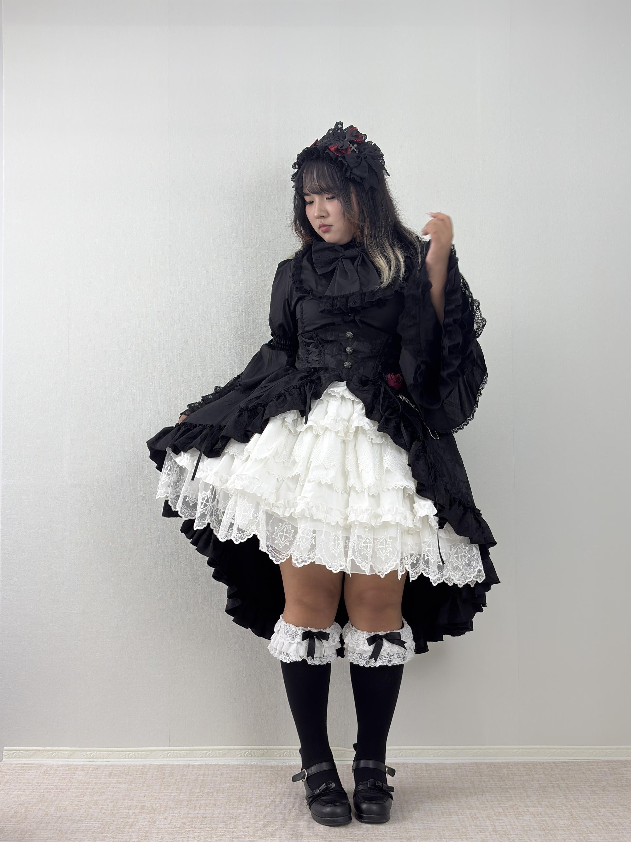 Plus Size Cotton Lolita Blouse, Princess Lace Sleeves 45596:865067
