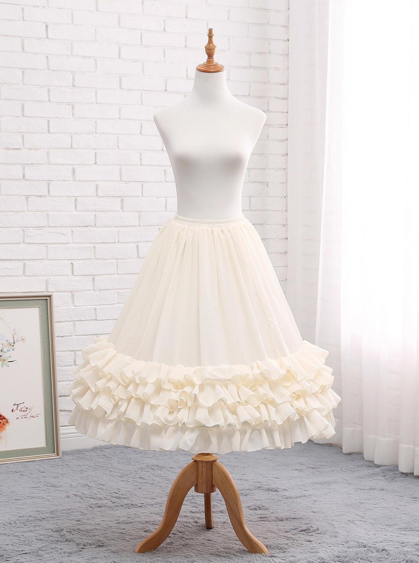 Manyiluo - 27.6" (70 cm) A-line Lolita Petticoat, Adjustable Puffiness (Ivory) 43980:790756