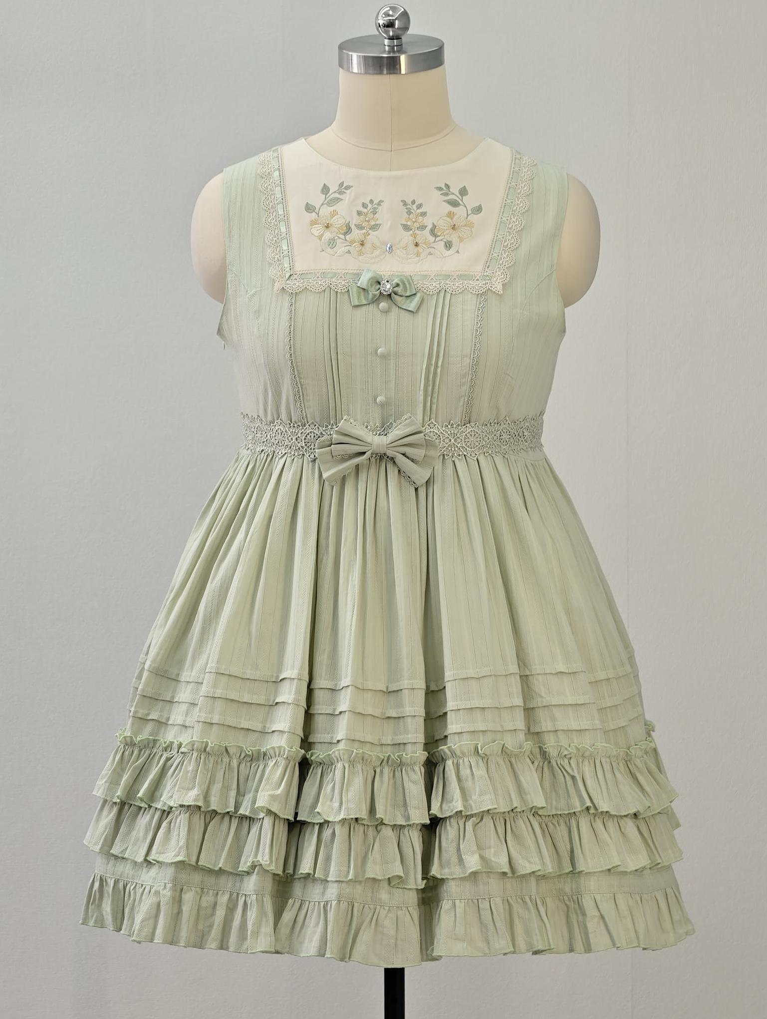 Cotton Plus Size Lolita Jumper Dress, Floral Embroidery 45595:865110