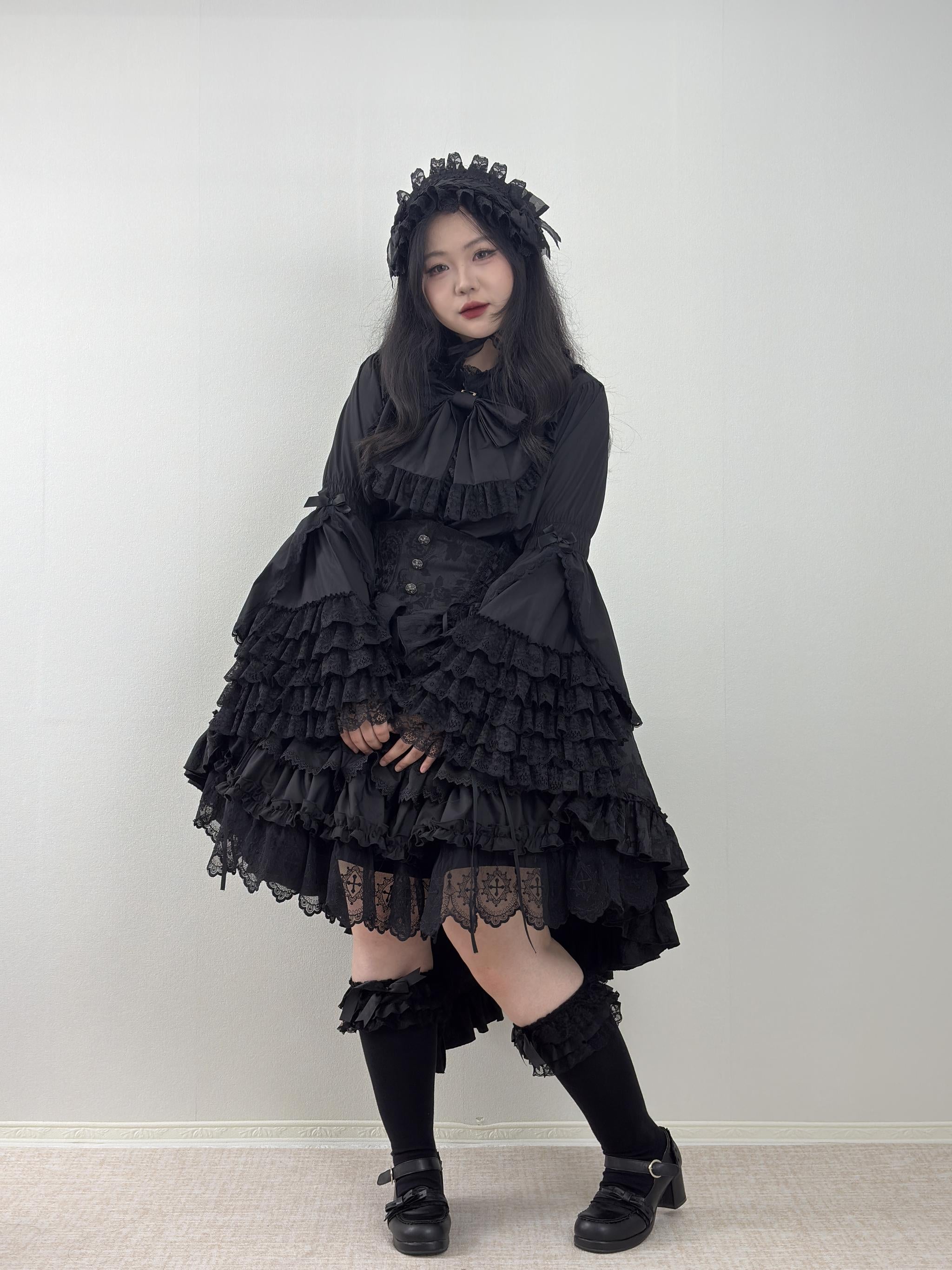 Plus Size Lolita Calf Socks, Layered Lace & Bow 45613:864957