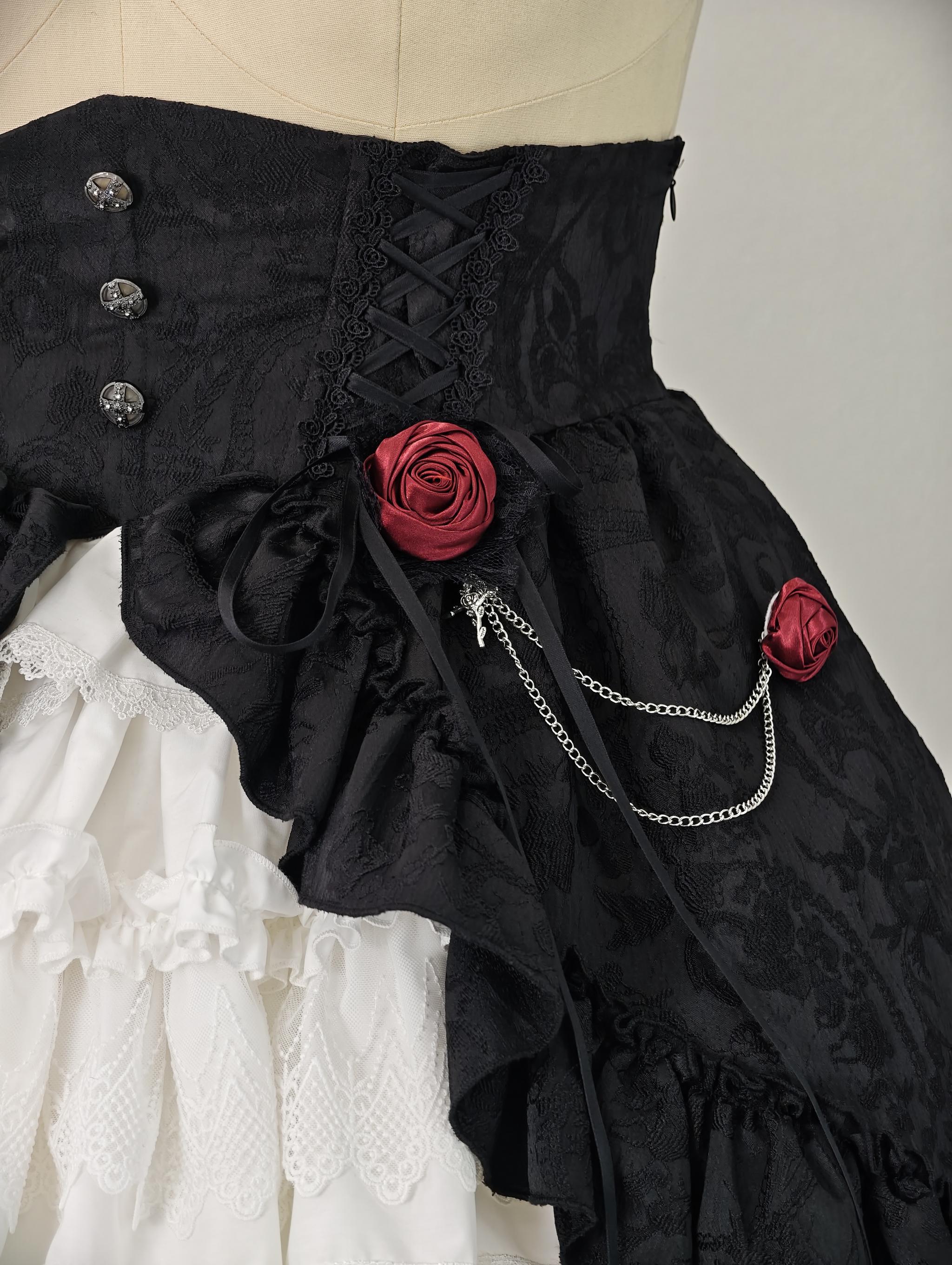 Blood Moon Rose - Gothic Lolita Plus Size Skirt with Integrated Jacquard Waist Cincher 45599:864990