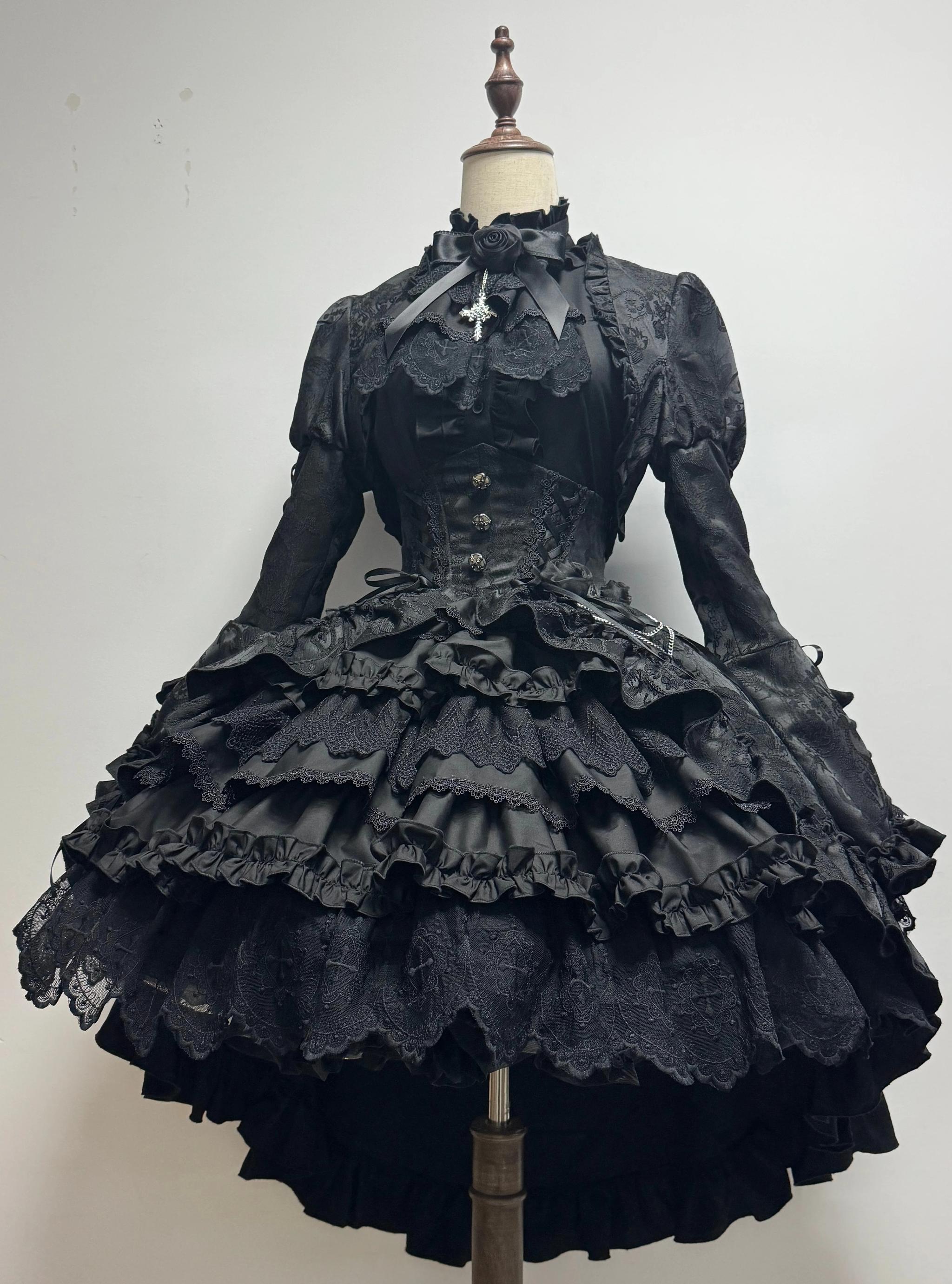Blood Moon Rose - Gothic Lolita Plus Size Skirt with Integrated Jacquard Waist Cincher 45599:860121