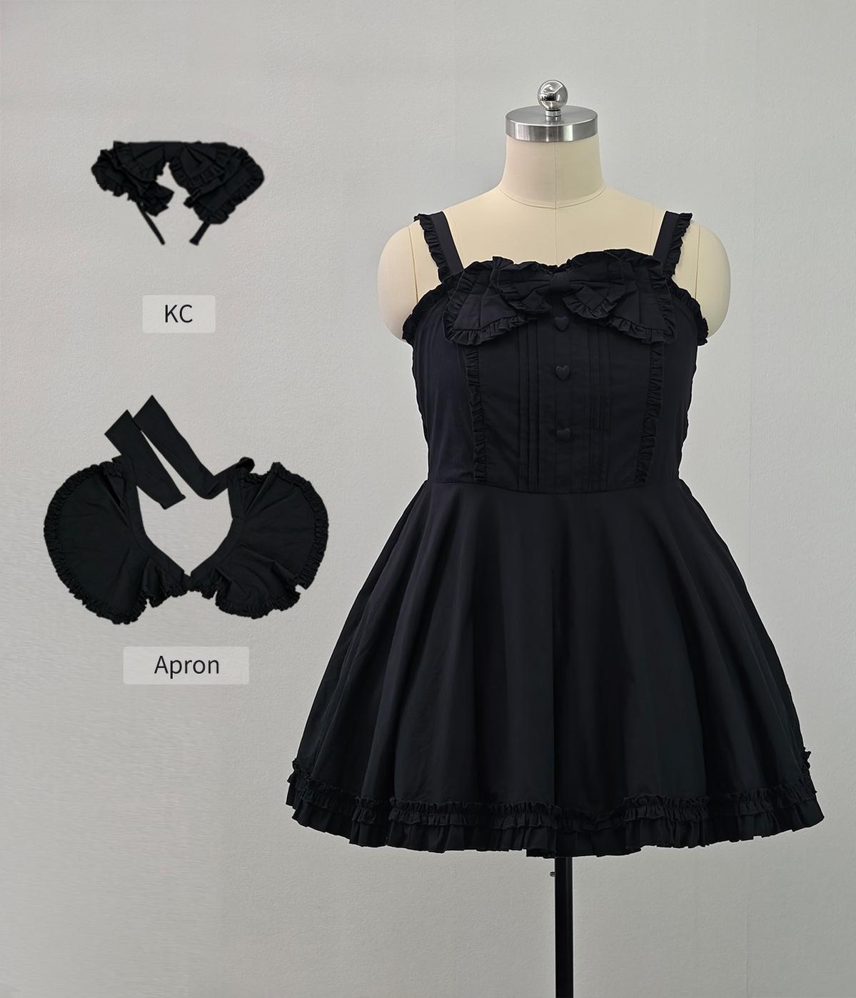 Cotton Plus Size Lolita JSK Dress, Full Back Shirring (2XL 4XL L S / Black) 45594:866336