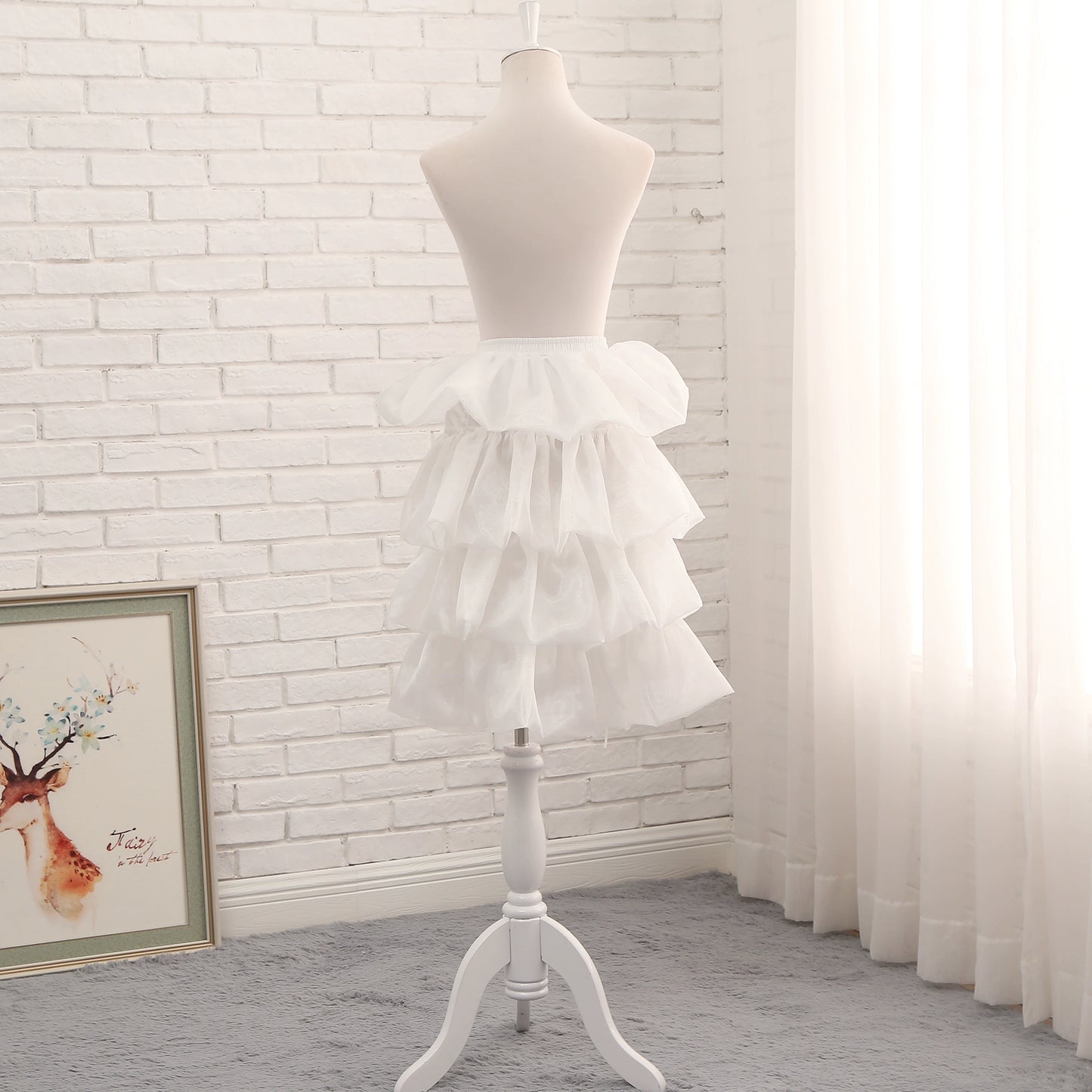 Manyiluo - Bustle Style Lolita Petticoat, Adjustable Length & Puffiness (White) 43970:791169