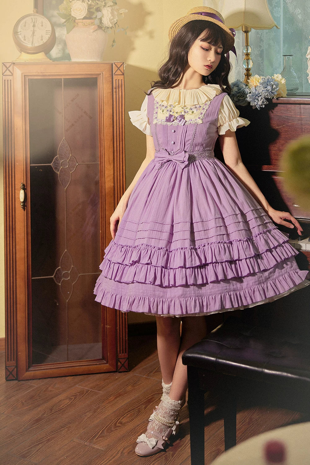 Cotton Plus Size Lolita Summer JSK Dress, Floral Embroidery 45595:854498