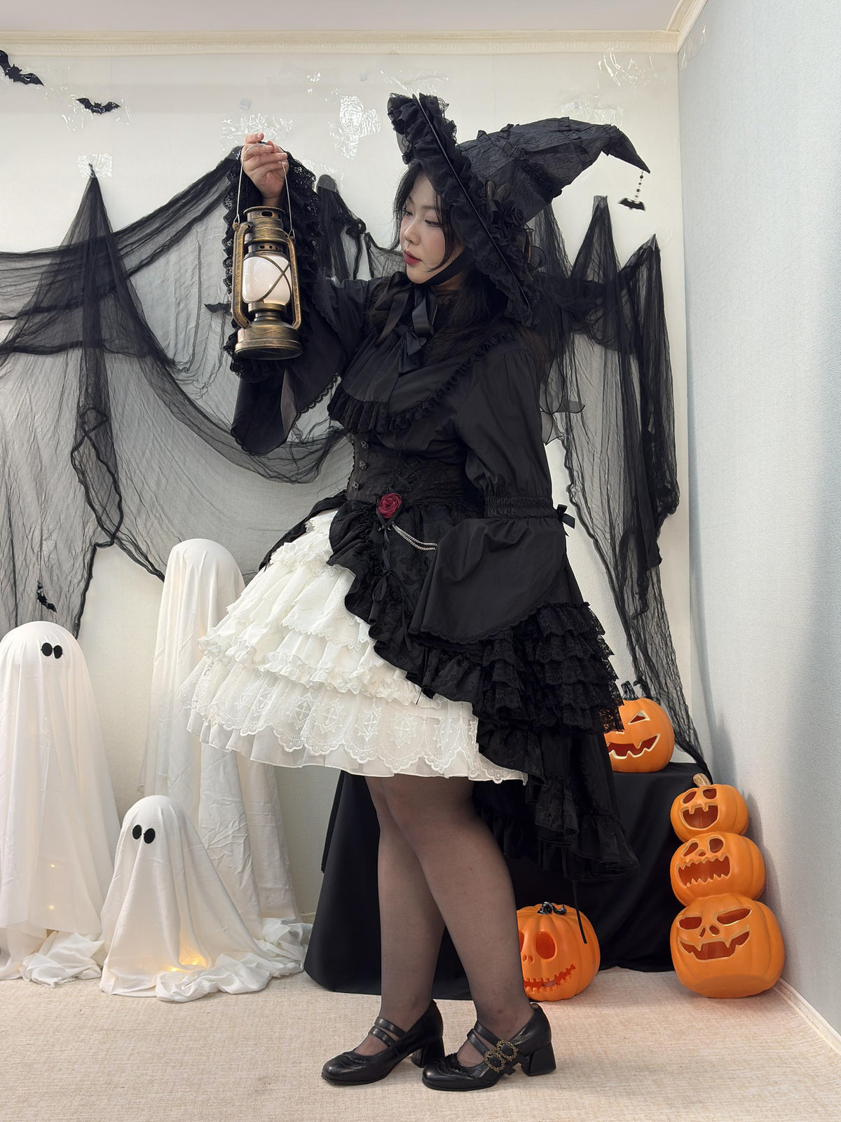 Blood Moon Rose - Gothic Lolita Plus Size Skirt with Integrated Jacquard Waist Cincher 45599:871699