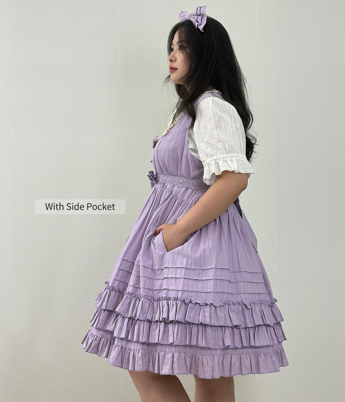 Cotton Plus Size Lolita Jumper Dress, Floral Embroidery 45595:866071