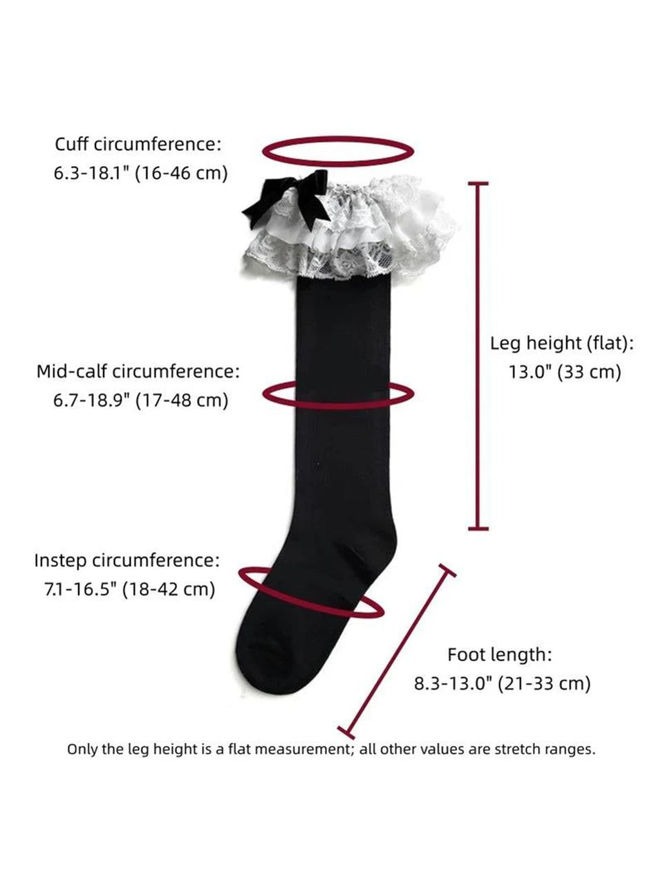 Plus Size Lolita Calf Socks, Layered Lace & Bow 45613:859795