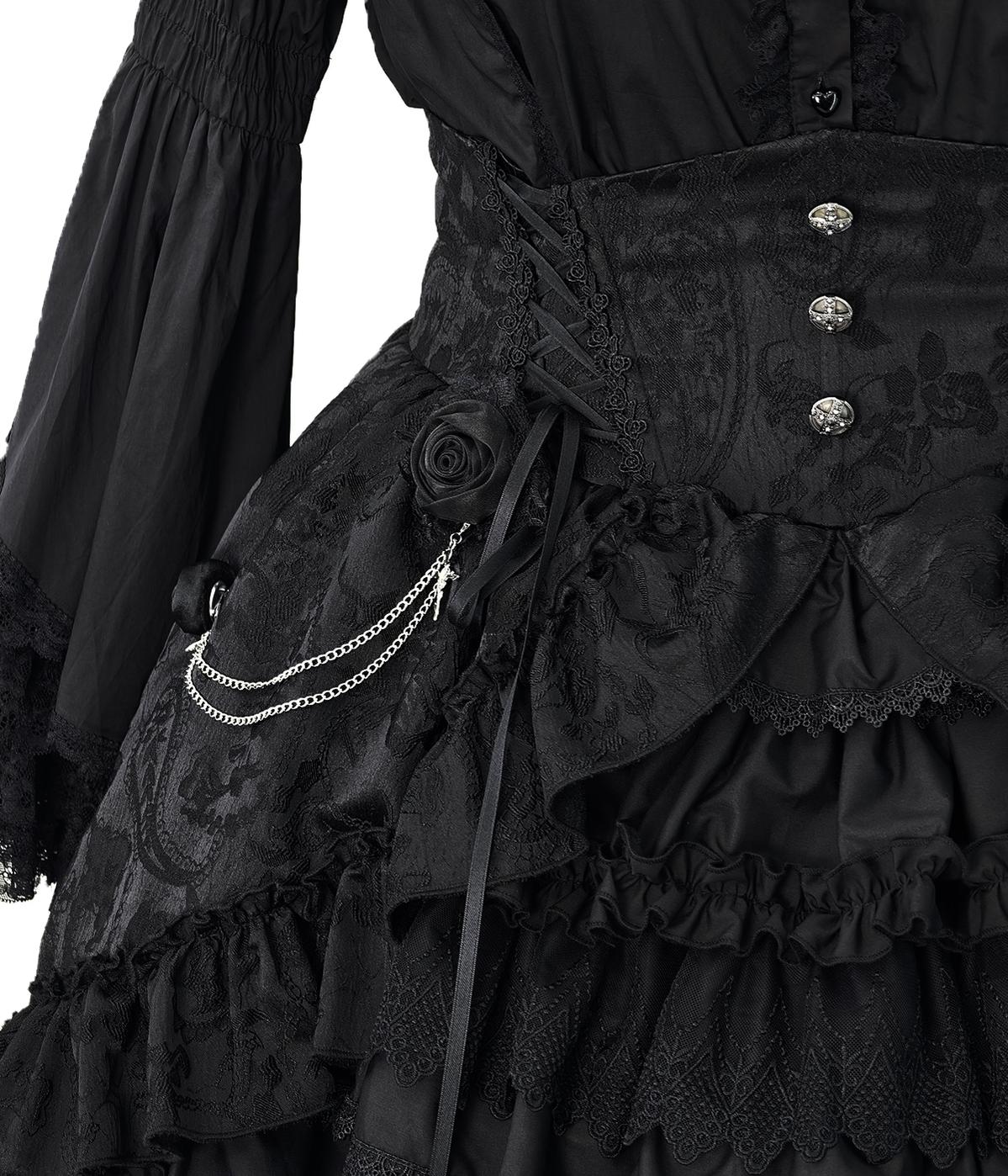 Blood Moon Rose - Gothic Lolita Plus Size Skirt with Integrated Jacquard Waist Cincher 45599:866067